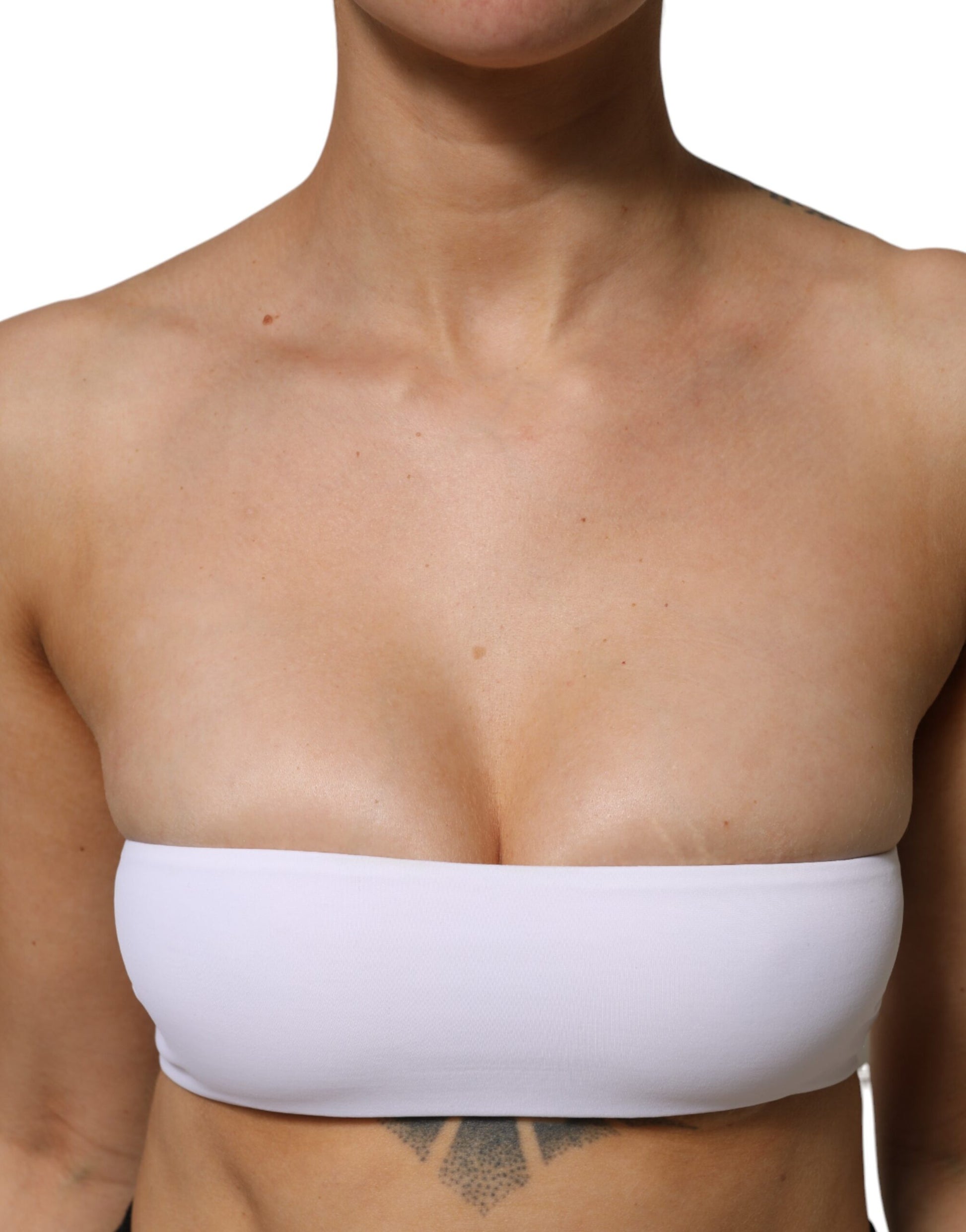 White Nylon Blend Bandeau Strapless Tube Top