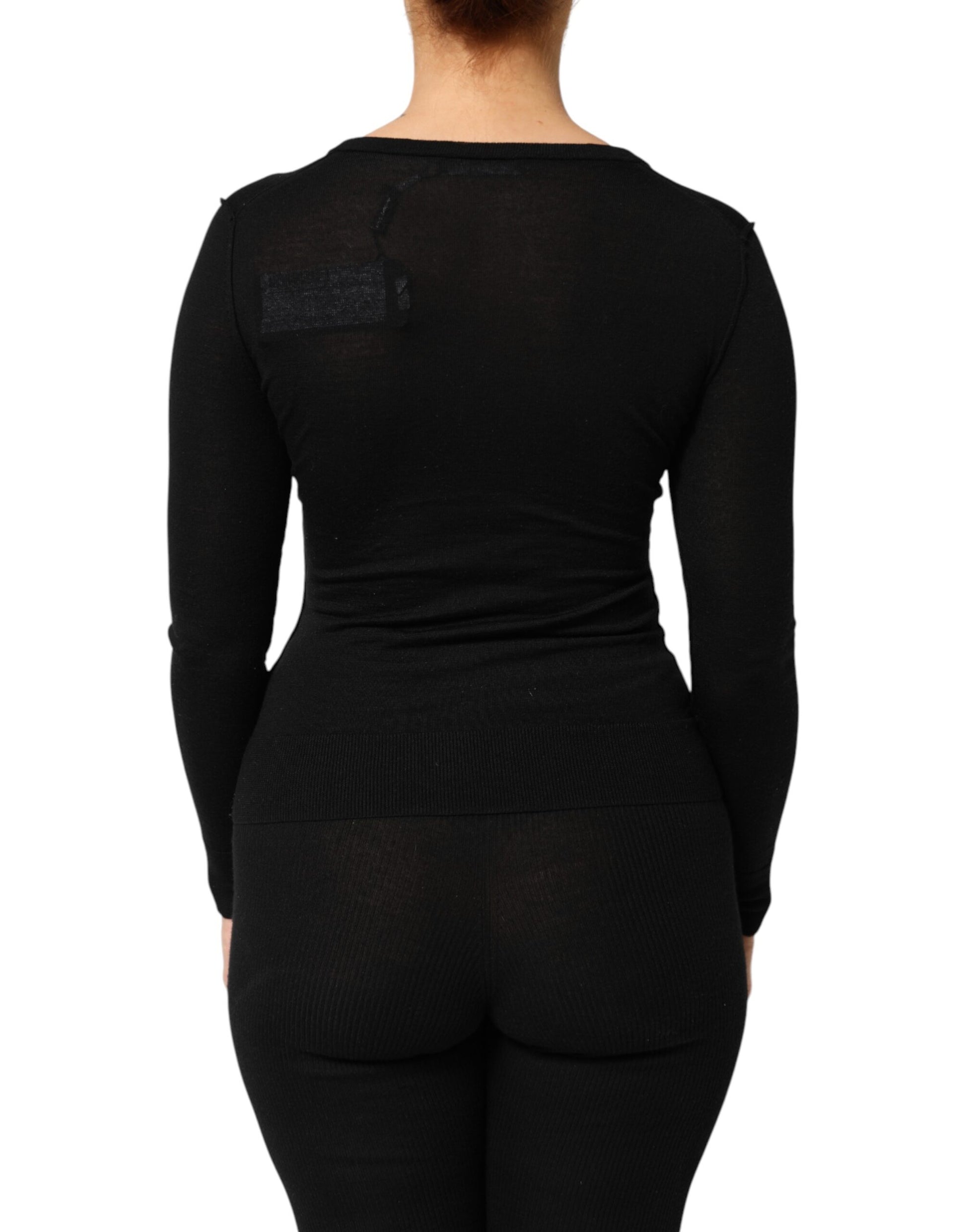 Black Virgin Wool Buttoned Cardigan Sweater