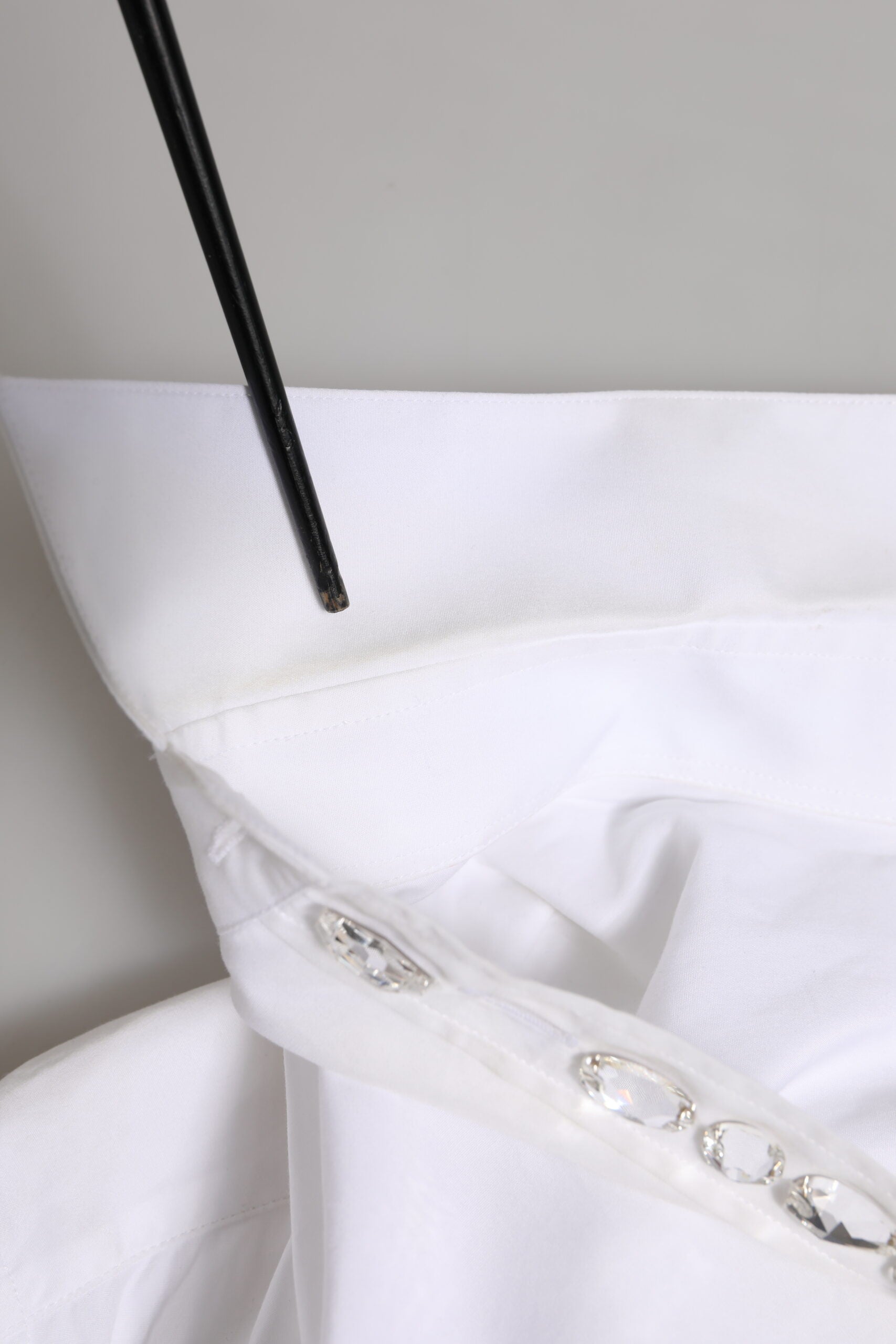 White Crystal Embellished Dress Shirt Top