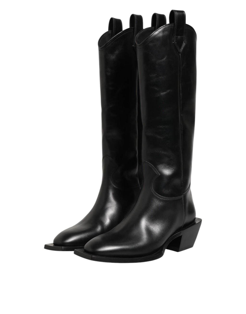 Black Leather Over The Calf Biker Boots Shoes