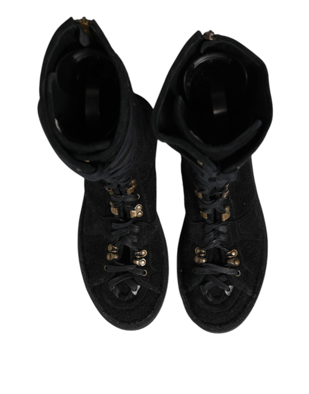 Black Alpaca Wool Suede Mid Calf Boots Shoes