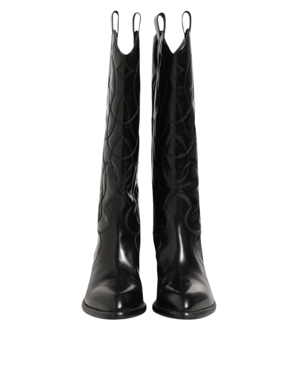 Black Leather Over The Calf Biker Boots Shoes