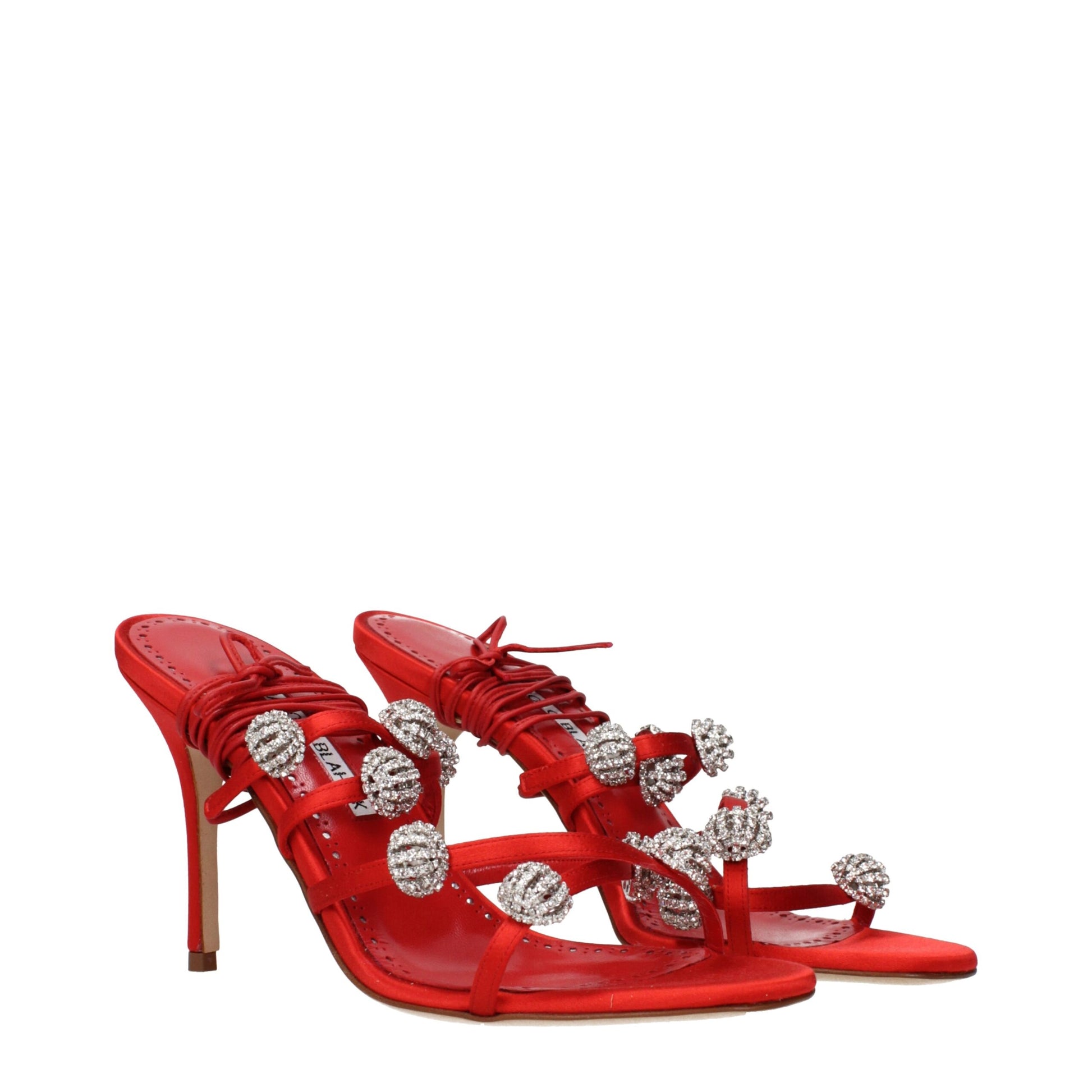 Red Satin Stiletto Heel Sandals