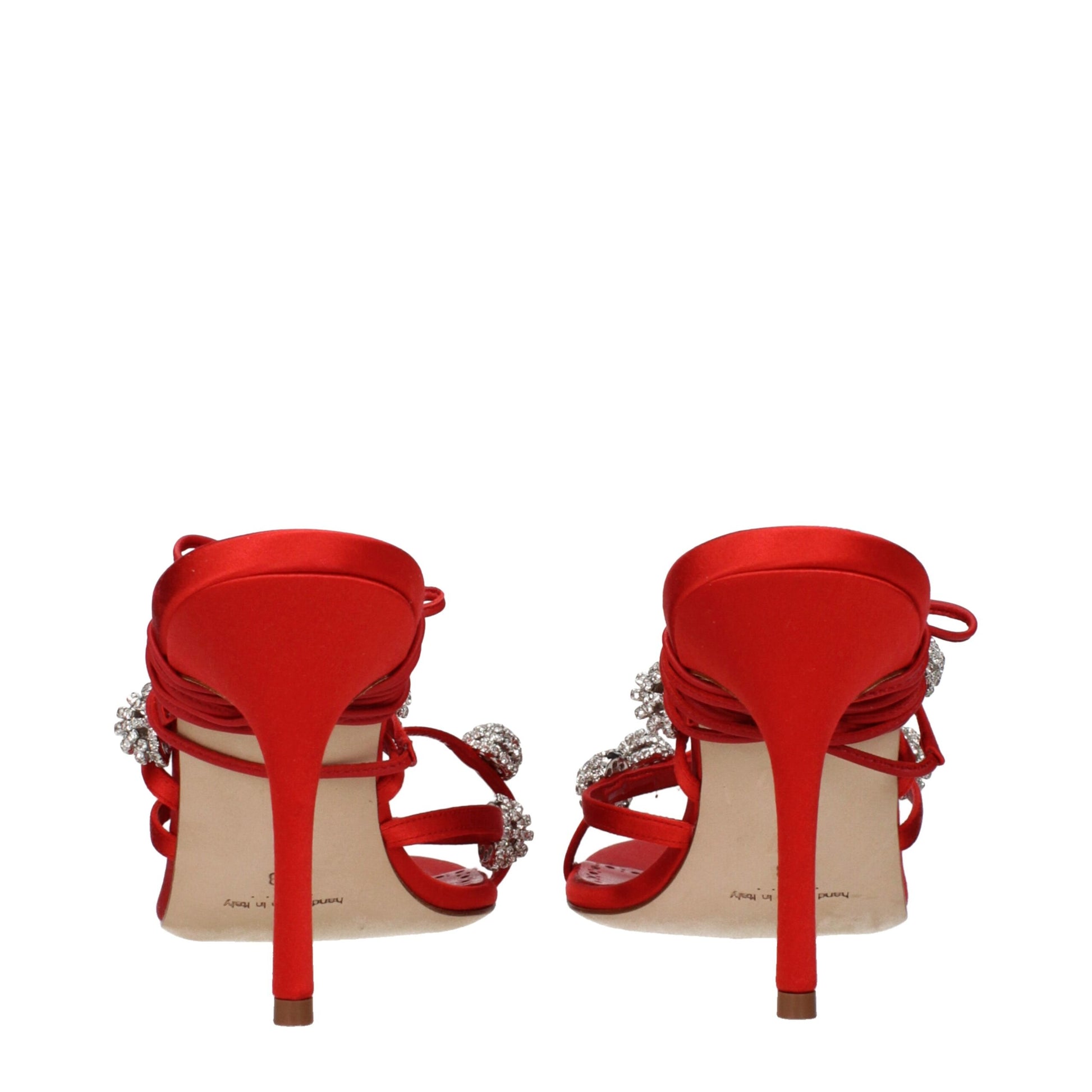 Red Satin Stiletto Heel Sandals