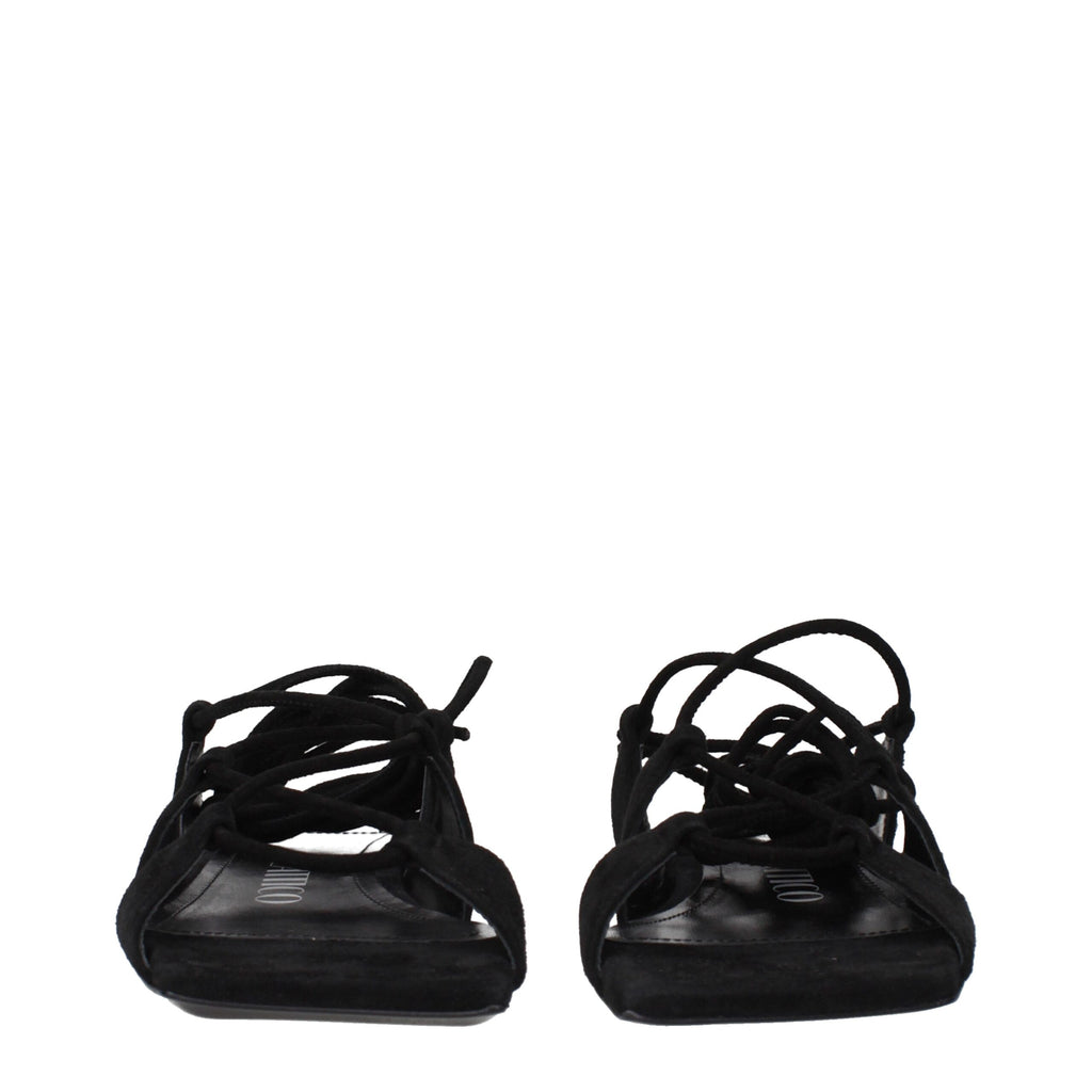 Black Leather Flat Sandals