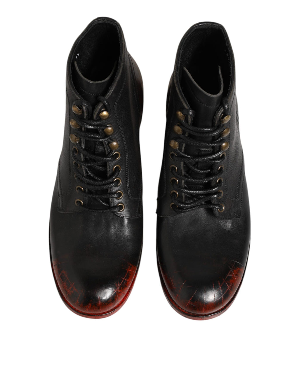 Black Red Lace Up Short Ankle Boot Shoes