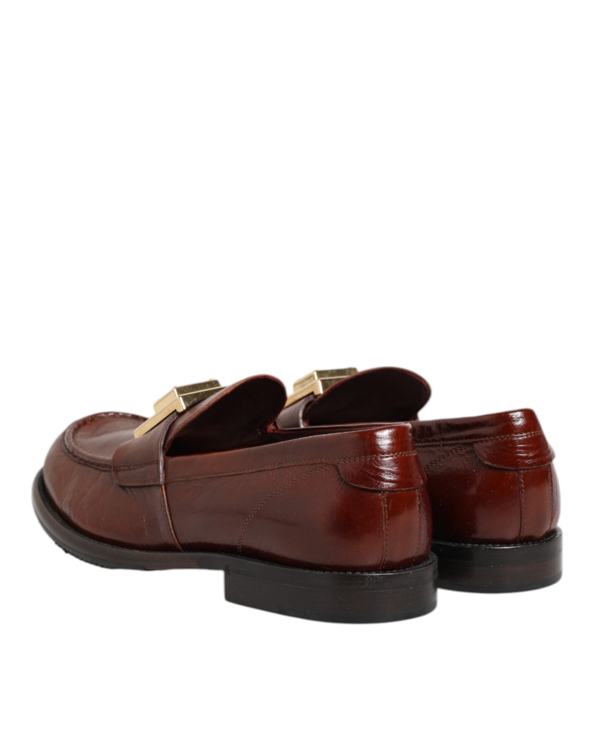 Brown Leather Logo Slip On Men Dress Shoes