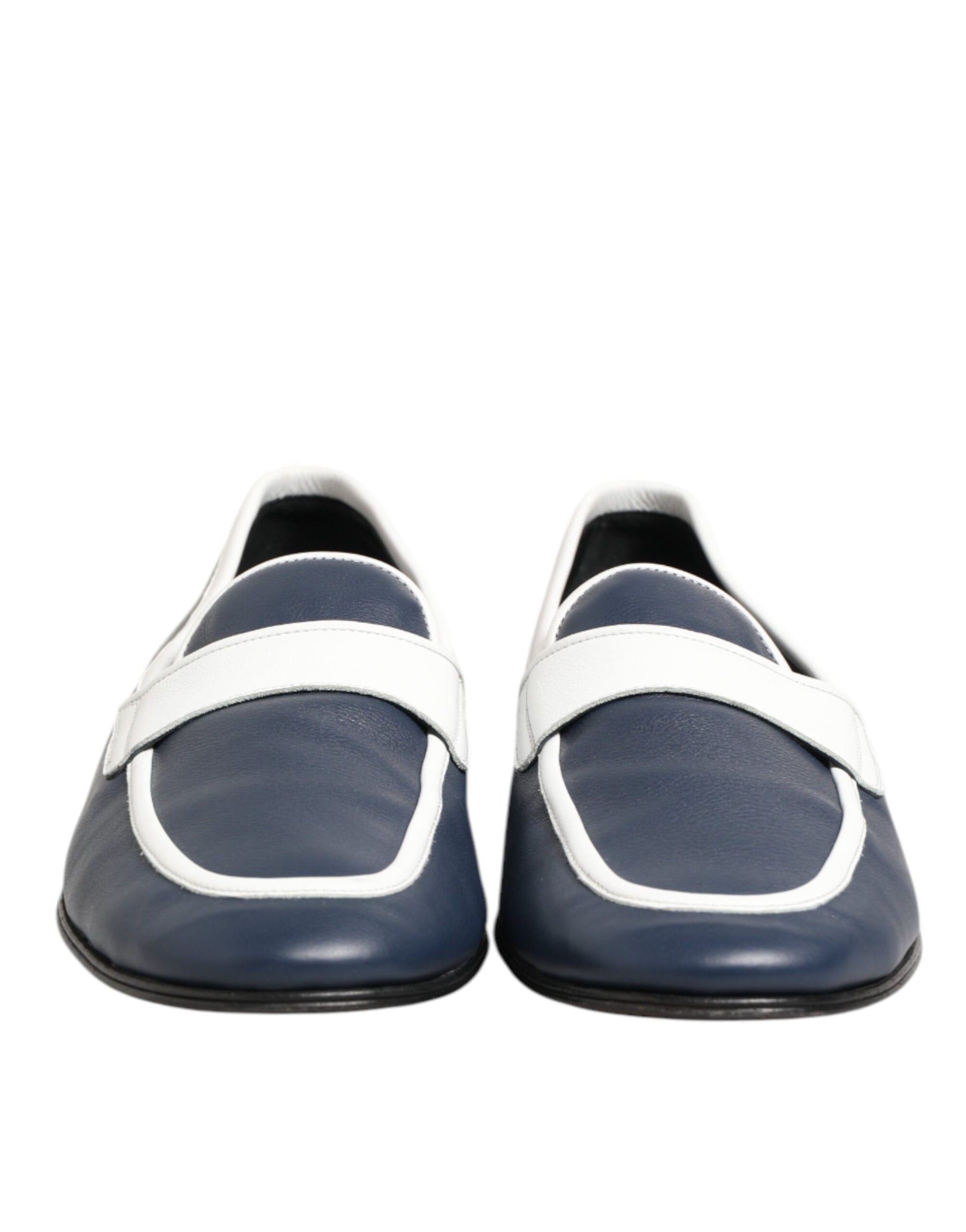 White Blue Leather Slip On Loafers Men Formal Shoes