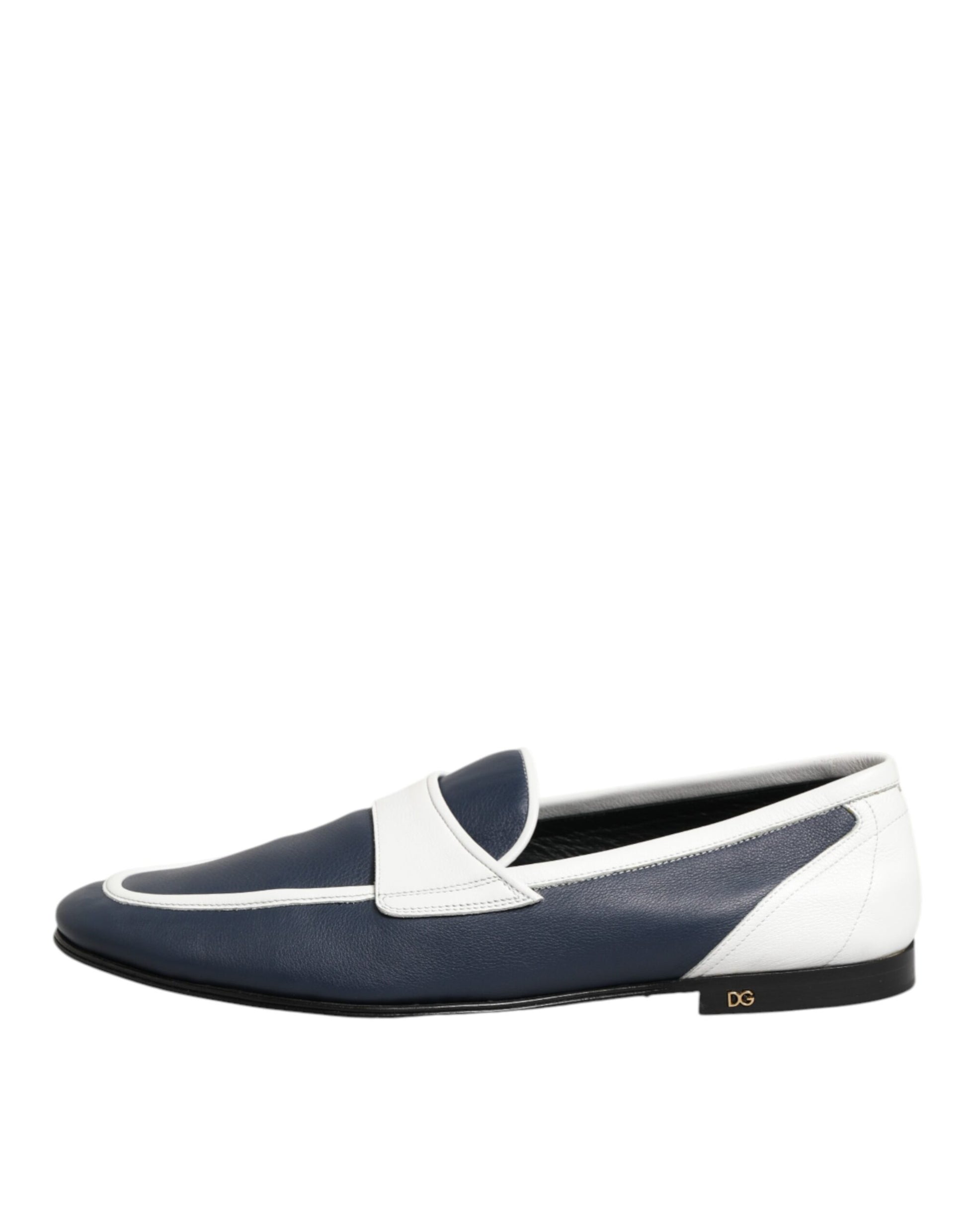 White Blue Leather Slip On Loafers Men Formal Shoes