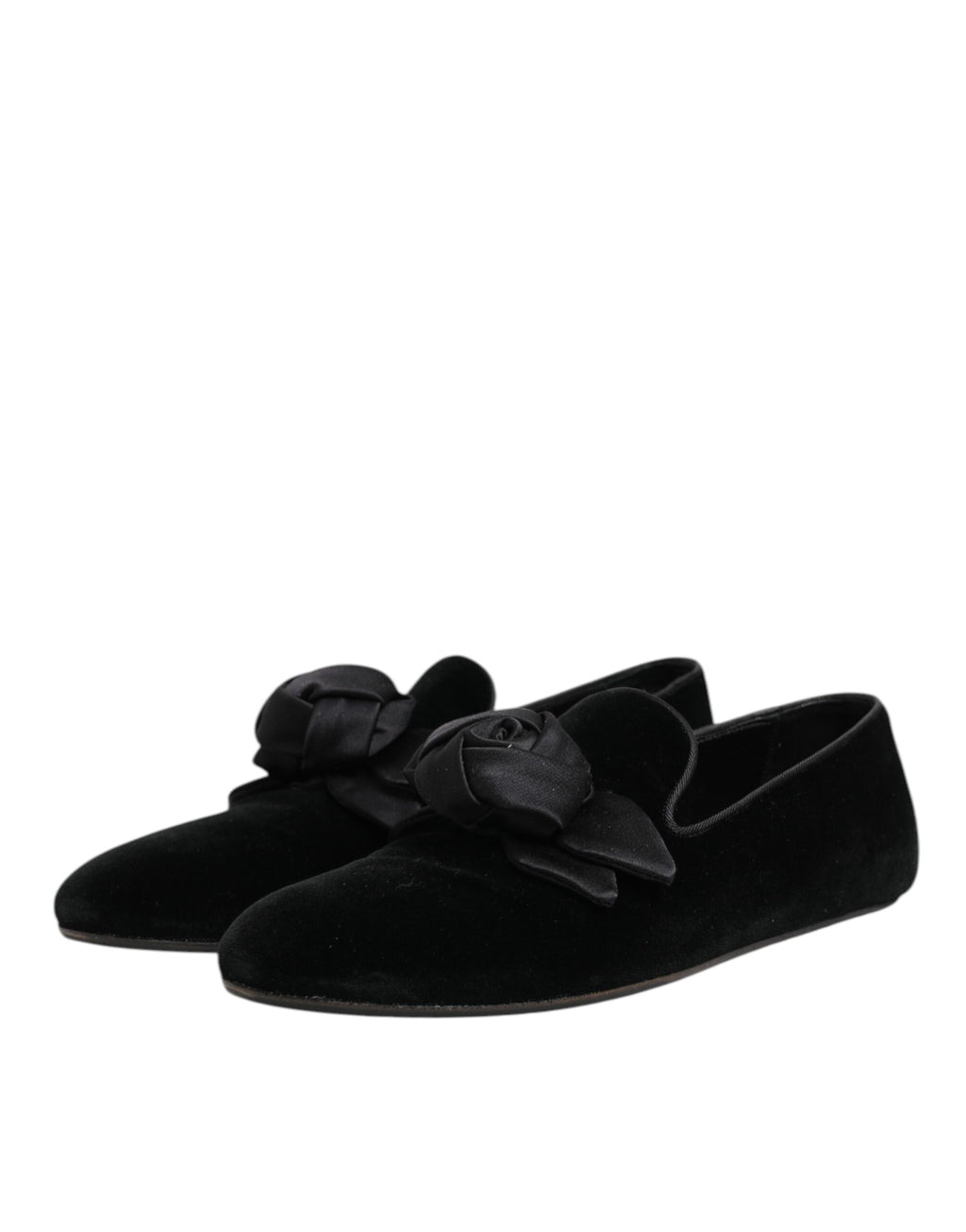 Black Suede Cotton Rose Slip On Loafers Shoes