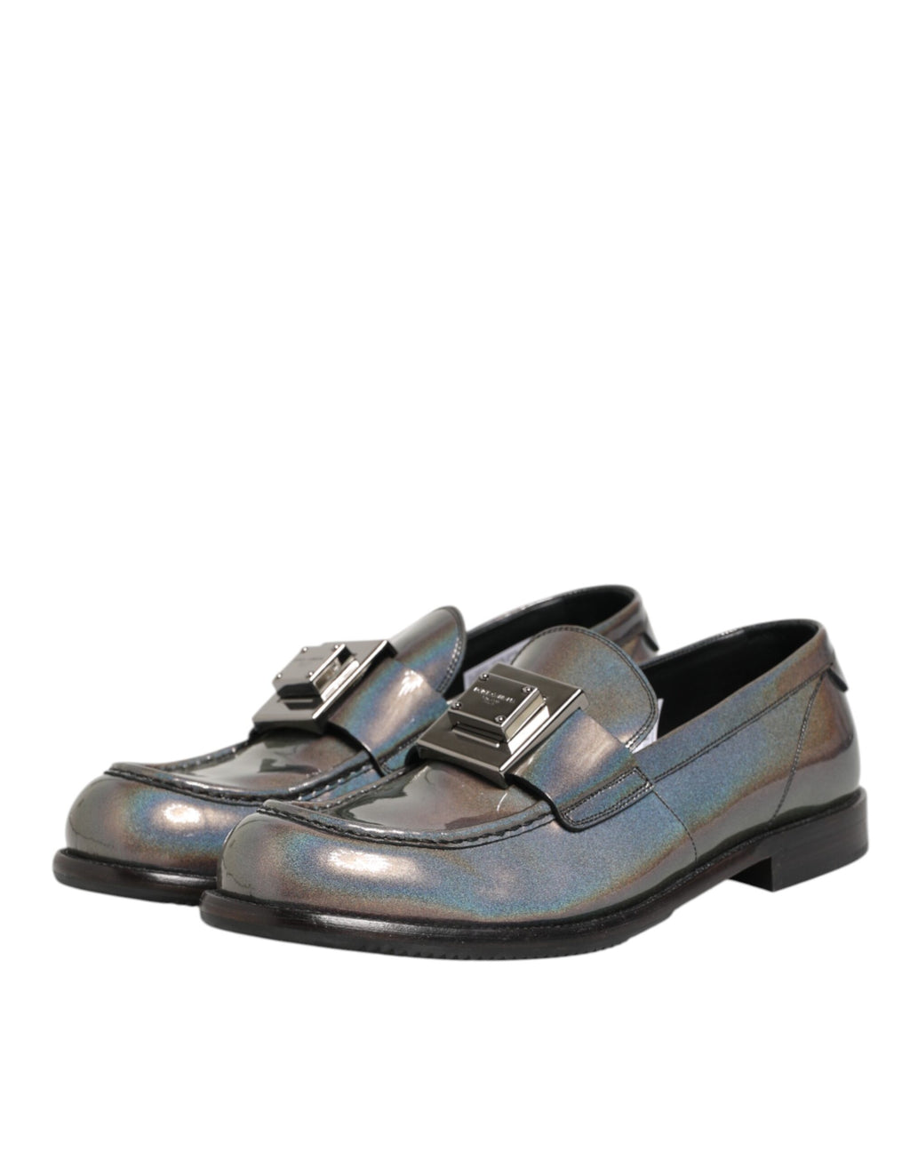 Metallic Silver Logo Slip On Men Dress Shoes
