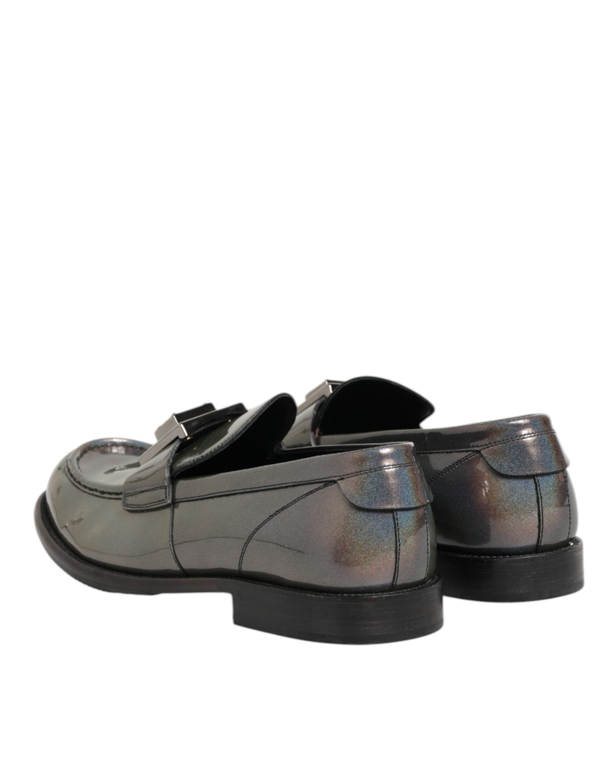 Metallic Silver Logo Slip On Men Dress Shoes