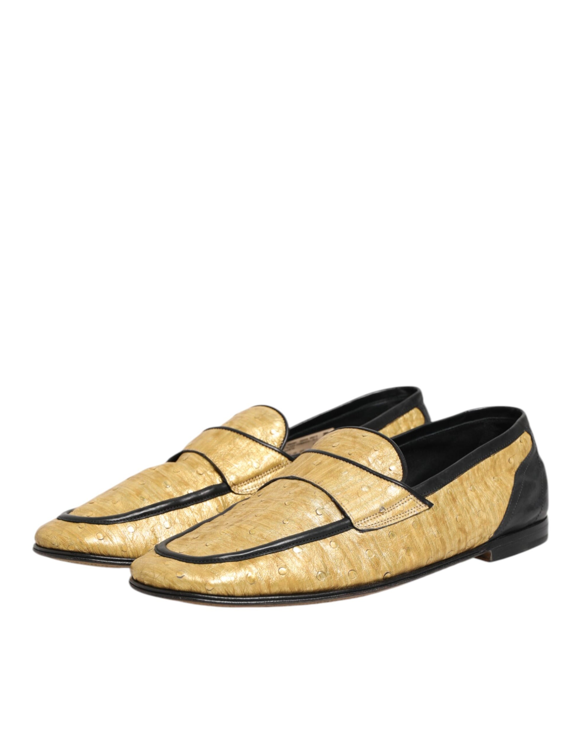 Yellow Black Leather Slip On Loafers Shoes