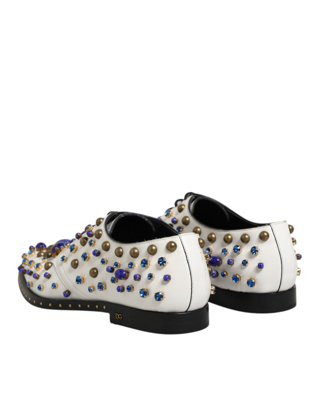 White Leather Crystals Embellished Dress Shoes