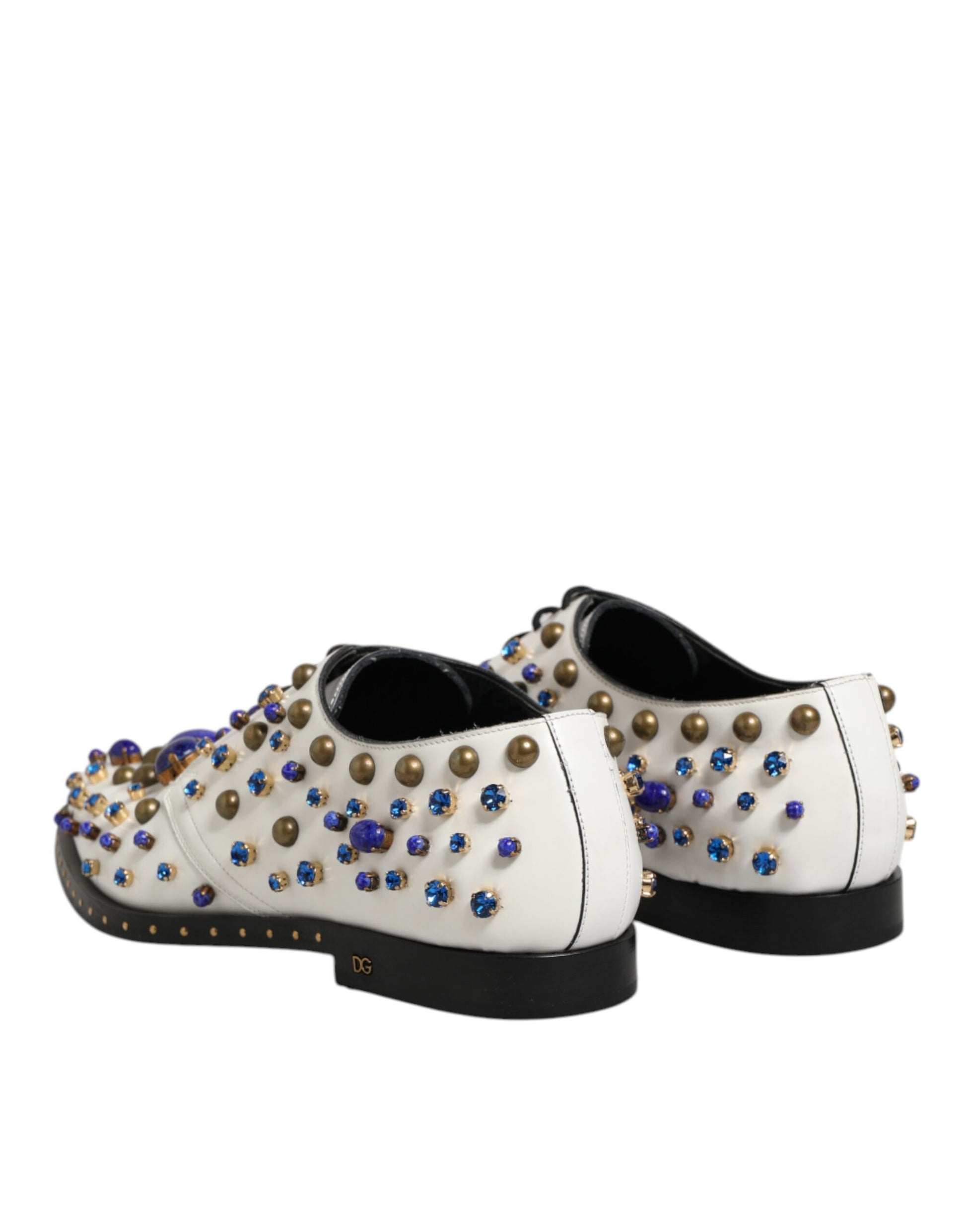 White Leather Crystals Embellished Dress Shoes
