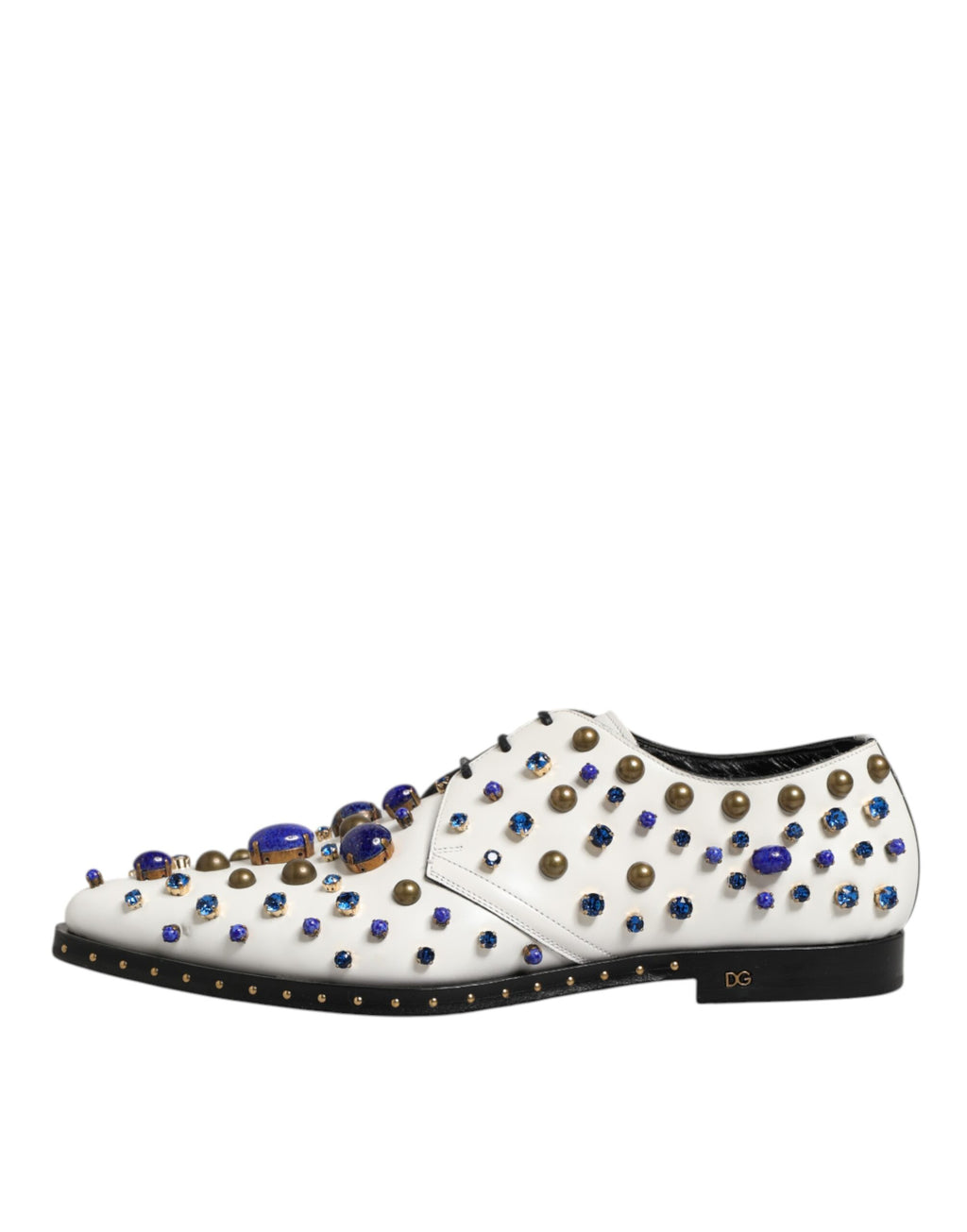 White Leather Crystals Embellished Dress Shoes