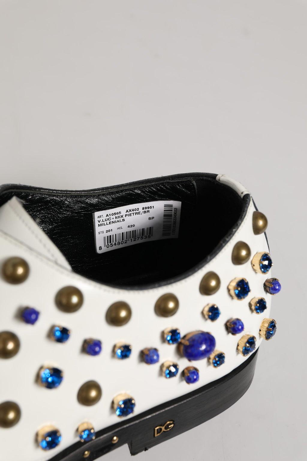 White Leather Crystals Embellished Dress Shoes