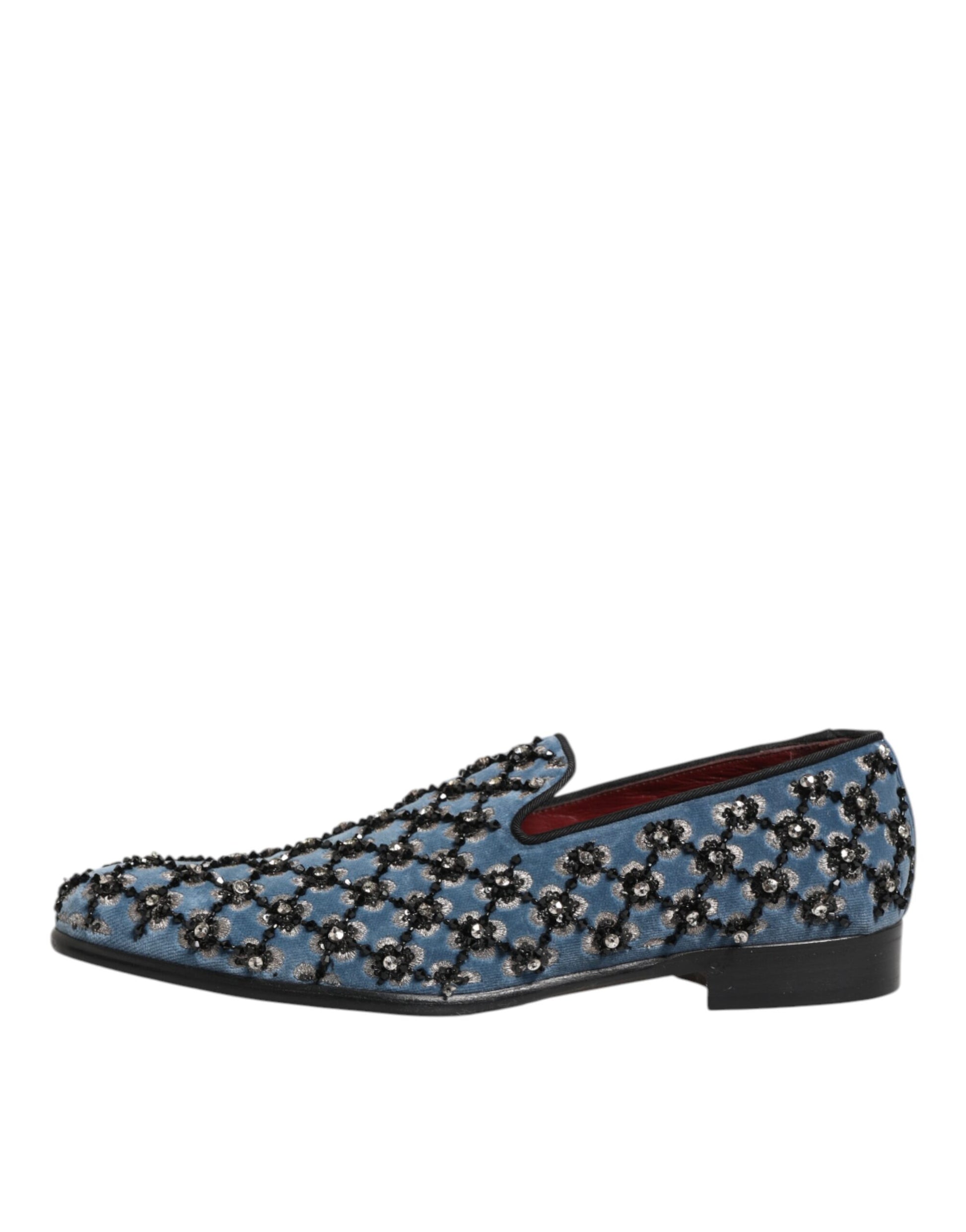 Blue Velvet Crystal Detailing Loafer Men Shoes