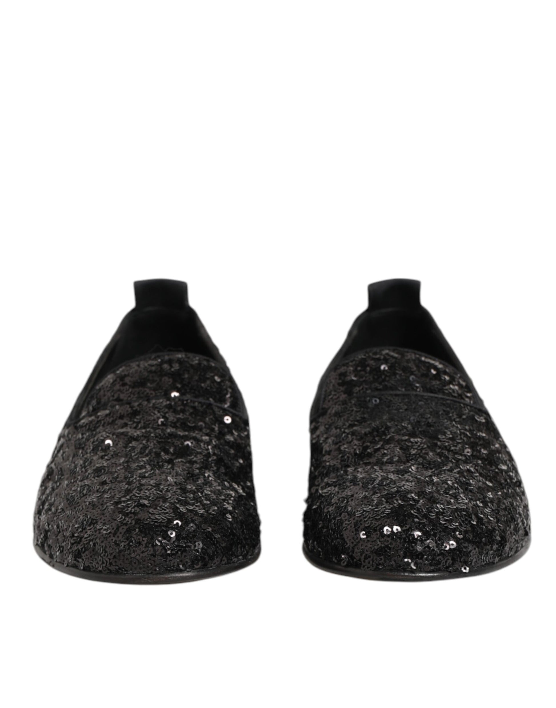 Black Sequined Slip On Loafers Dress Shoes