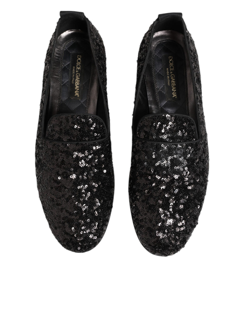 Black Sequined Slip On Loafers Dress Shoes