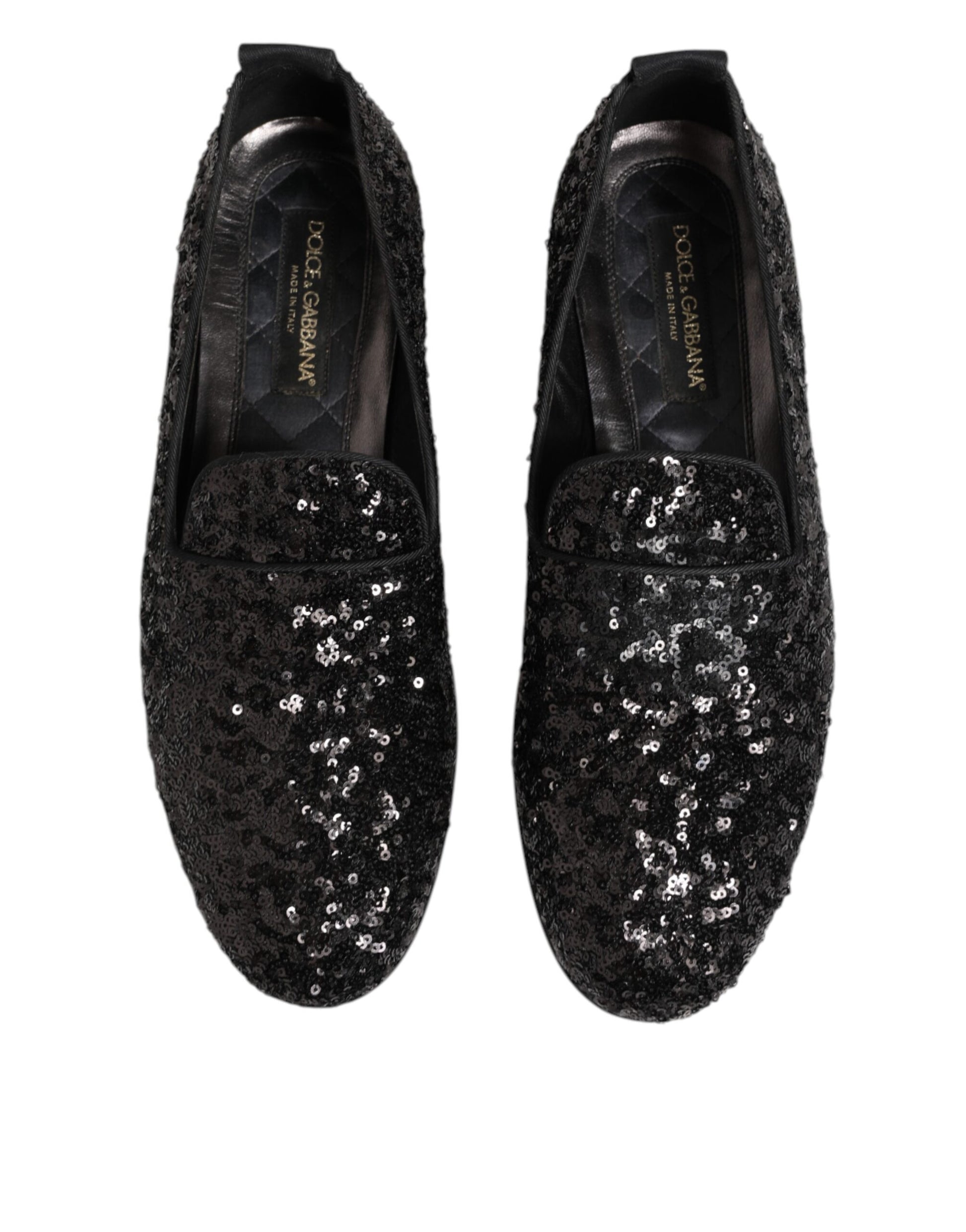 Black Sequined Slip On Loafers Dress Shoes
