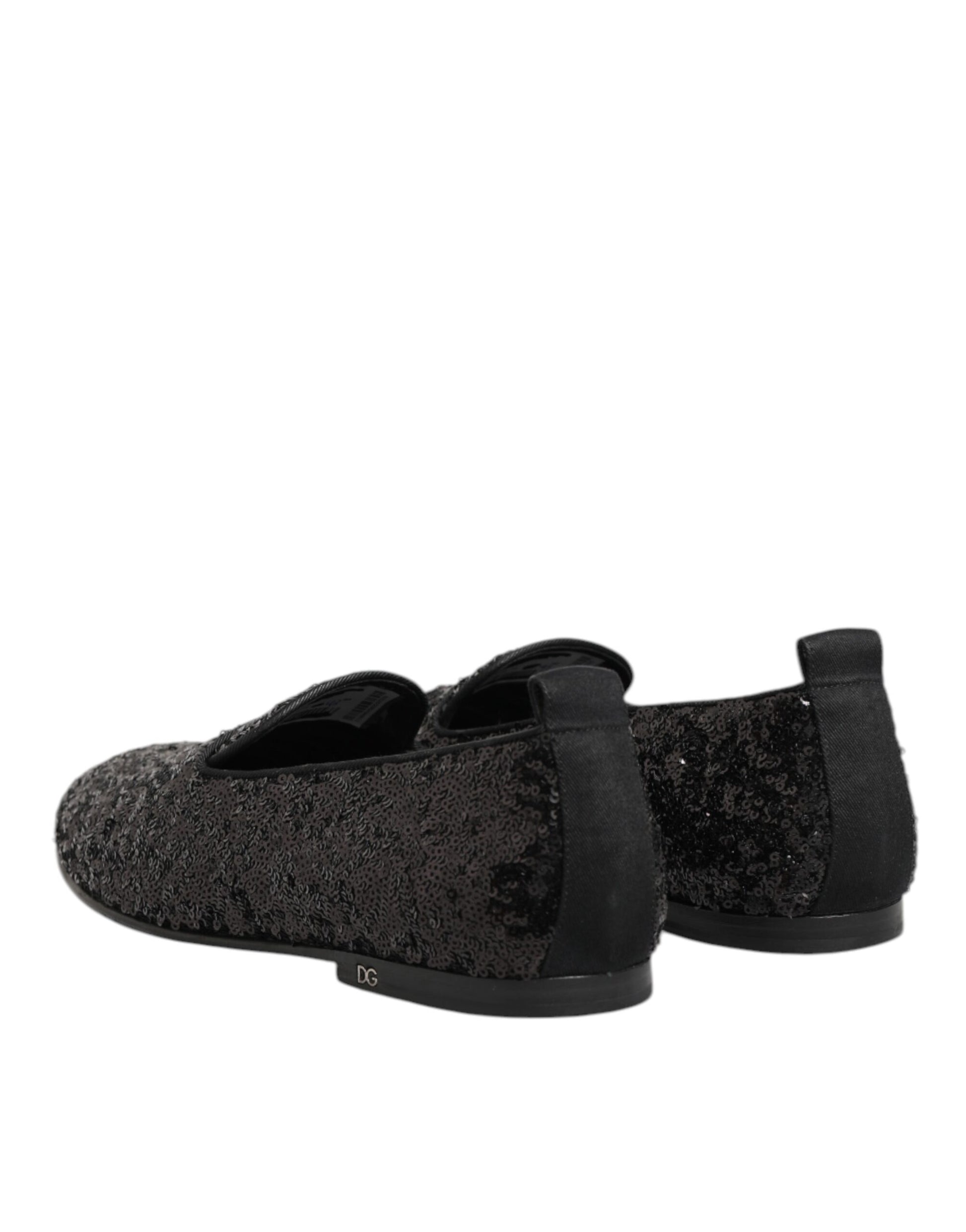 Black Sequined Slip On Loafers Dress Shoes