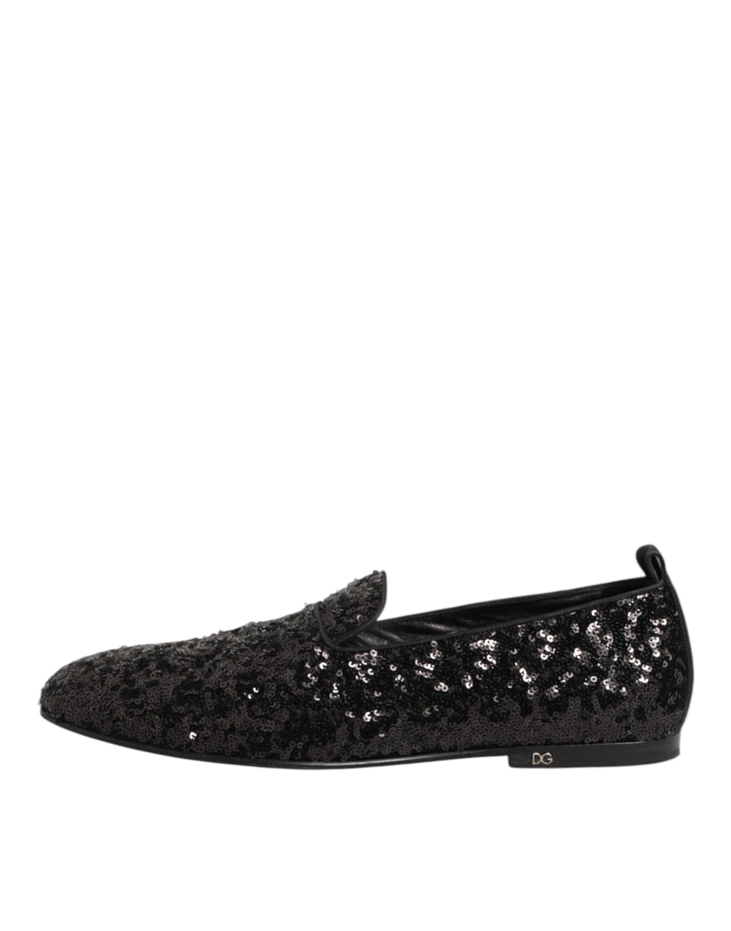 Black Sequined Slip On Loafers Dress Shoes