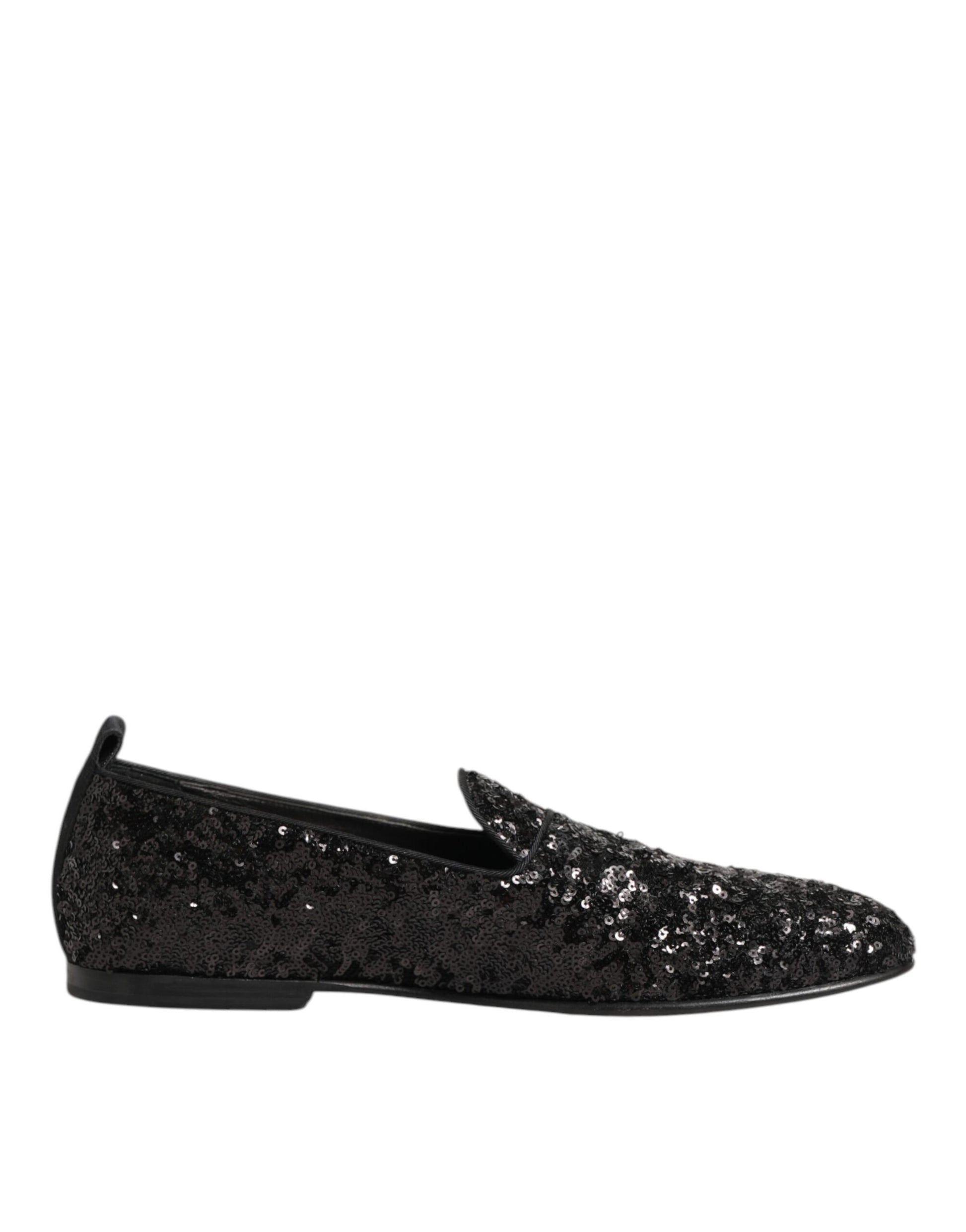 Black Sequined Slip On Loafers Dress Shoes