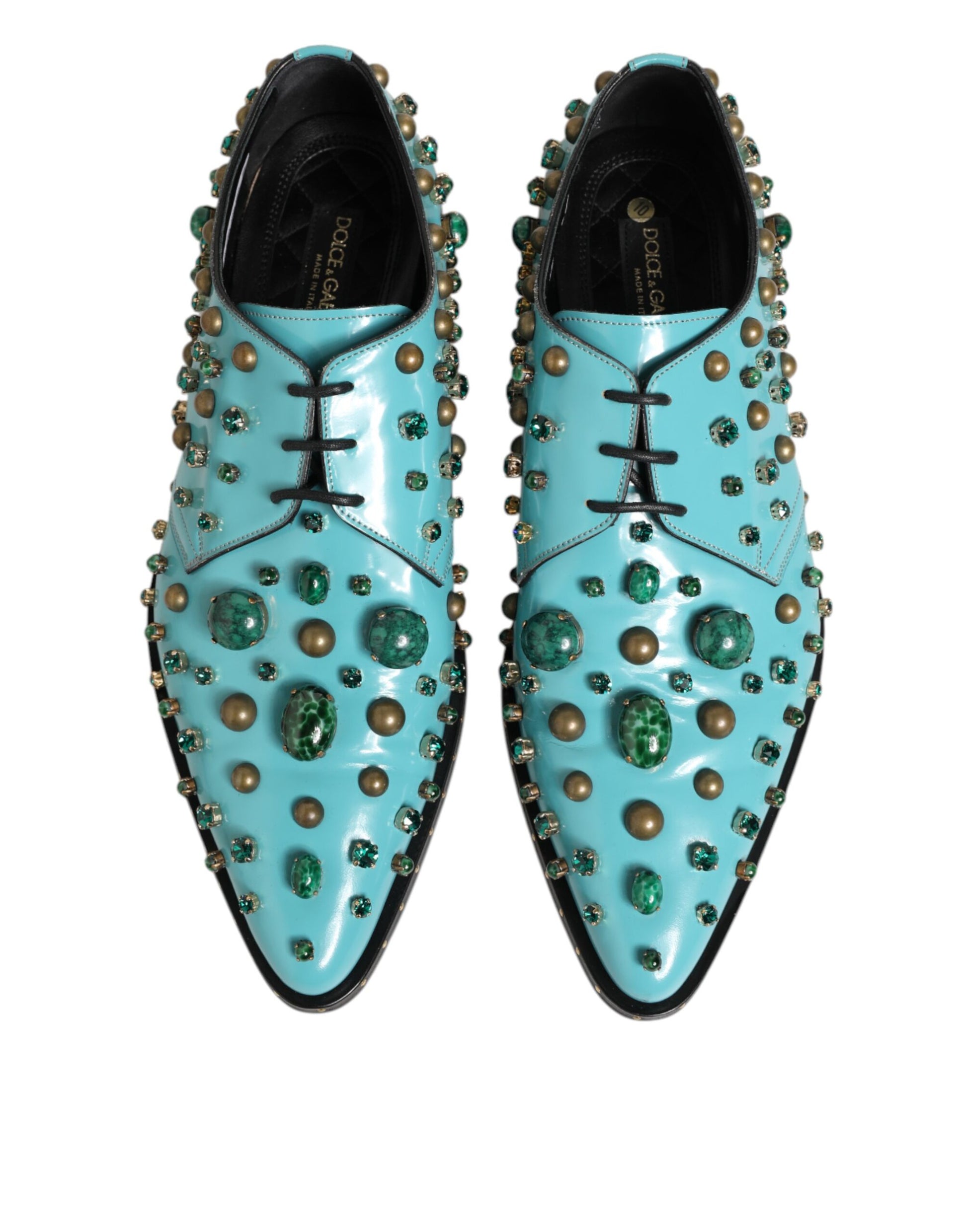 Turquoise Crystal Embellished Men Derby Shoes