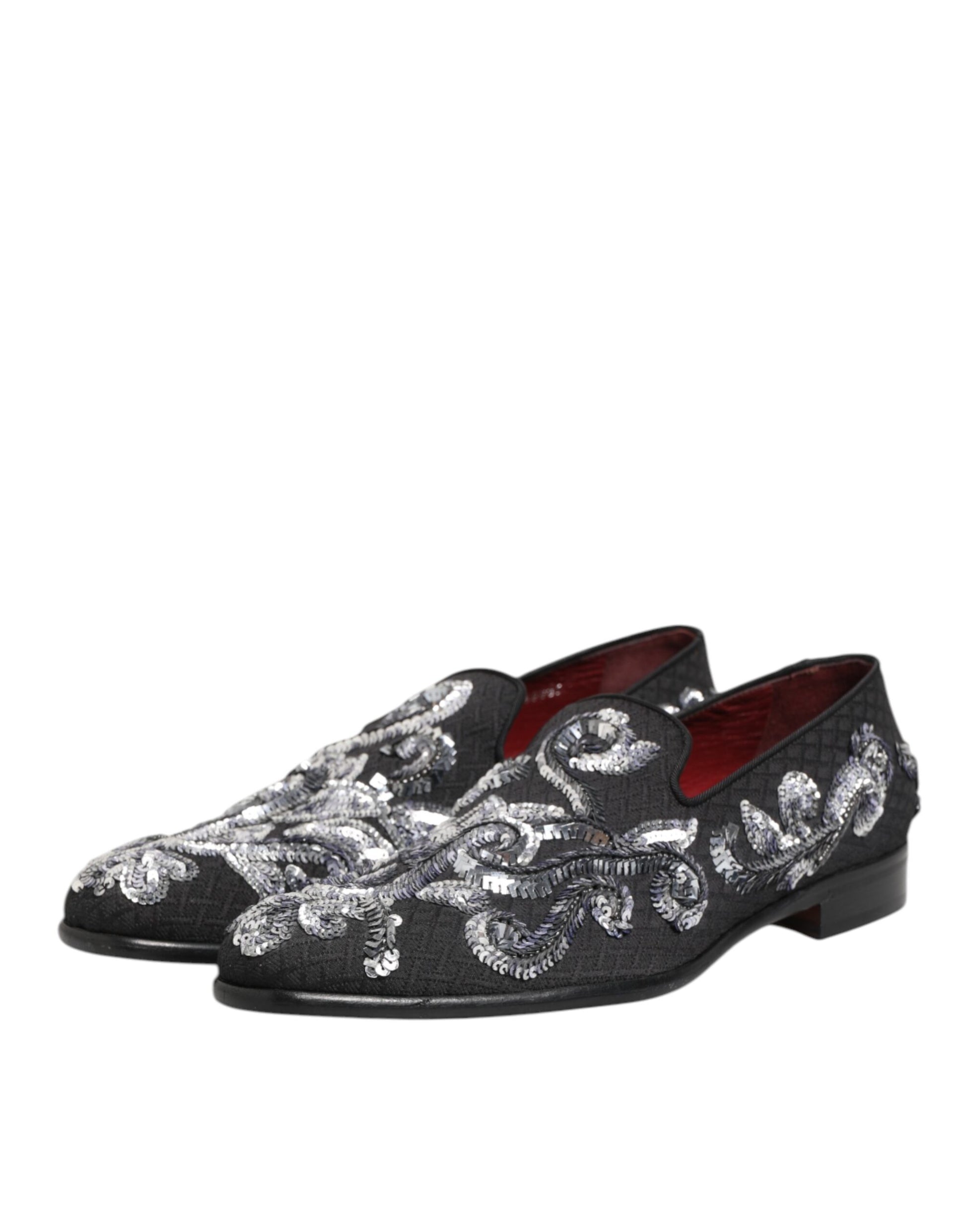 Black Silver Sequined Loafers Men Dress Shoes