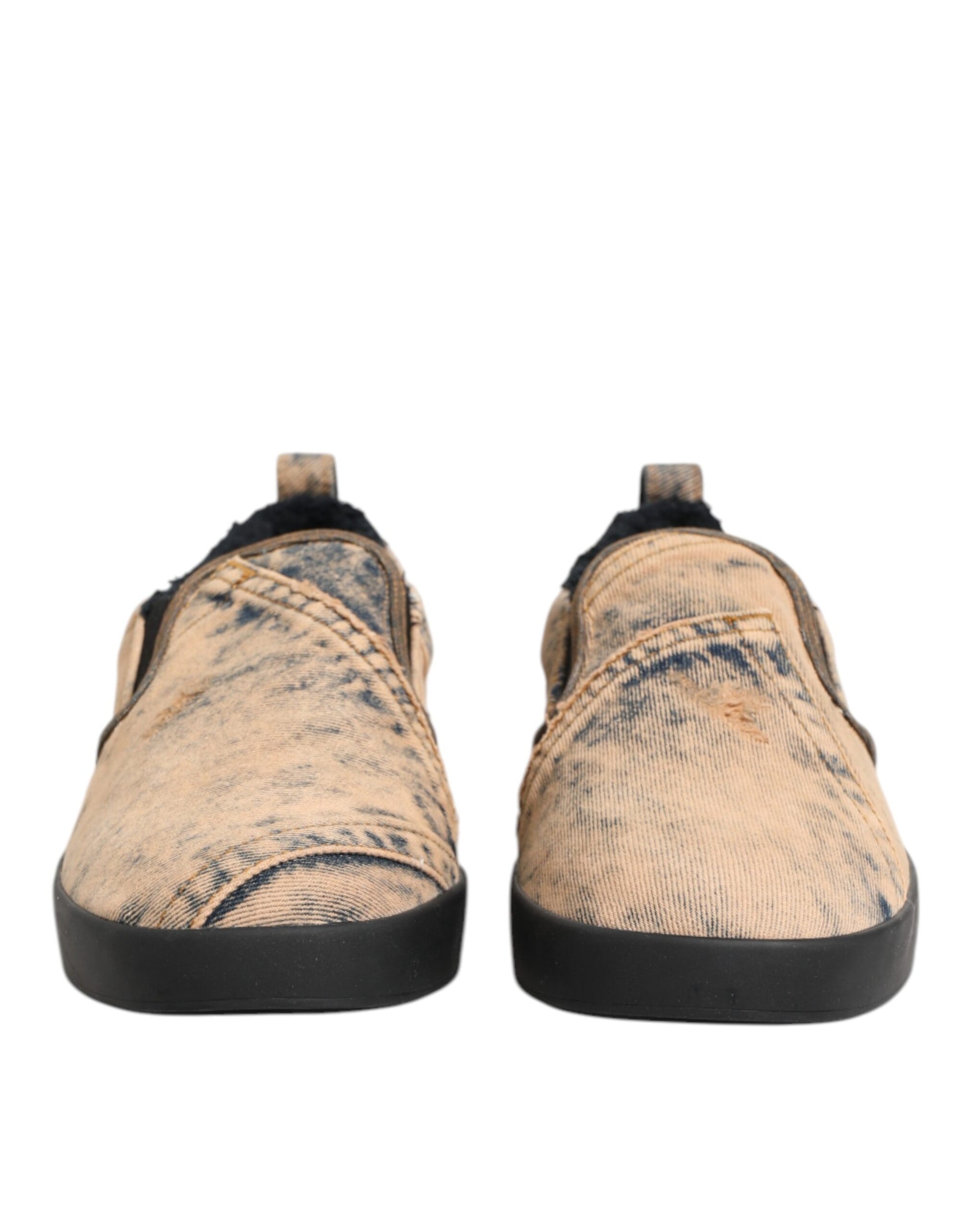 Beige Cotton Low Top Slip On Sneakers Shoes