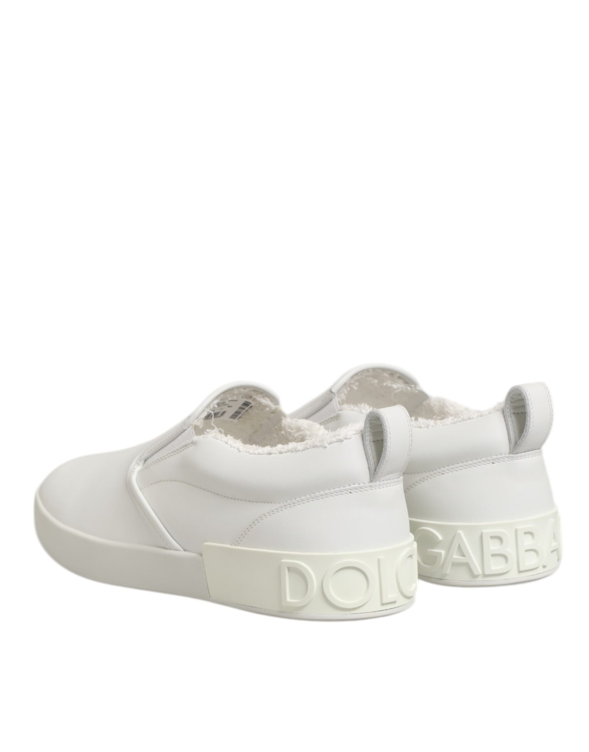 White Leather Low Top Slip On Sneakers Shoes