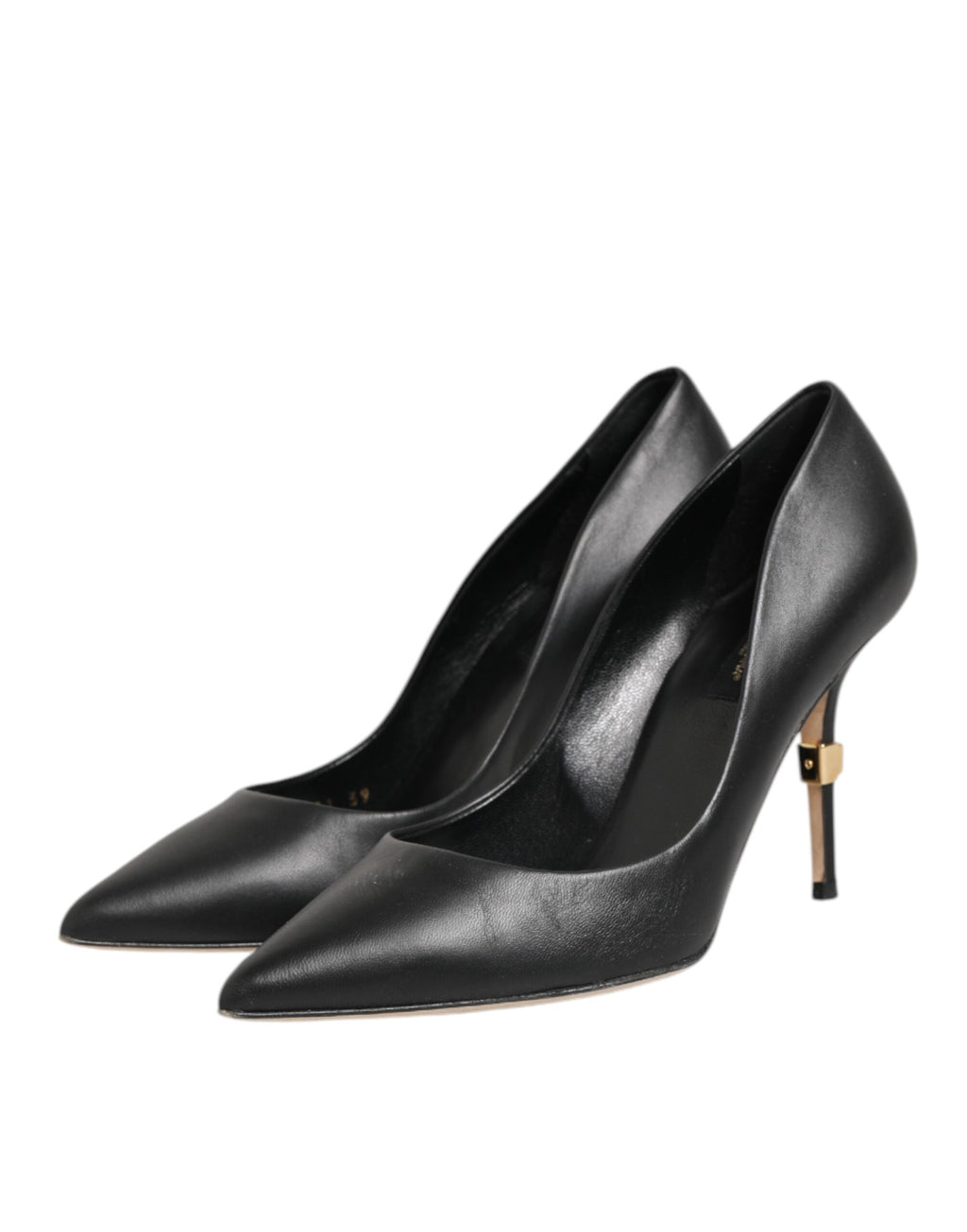 Black Leather Stiletto High Heels Pumps Shoes
