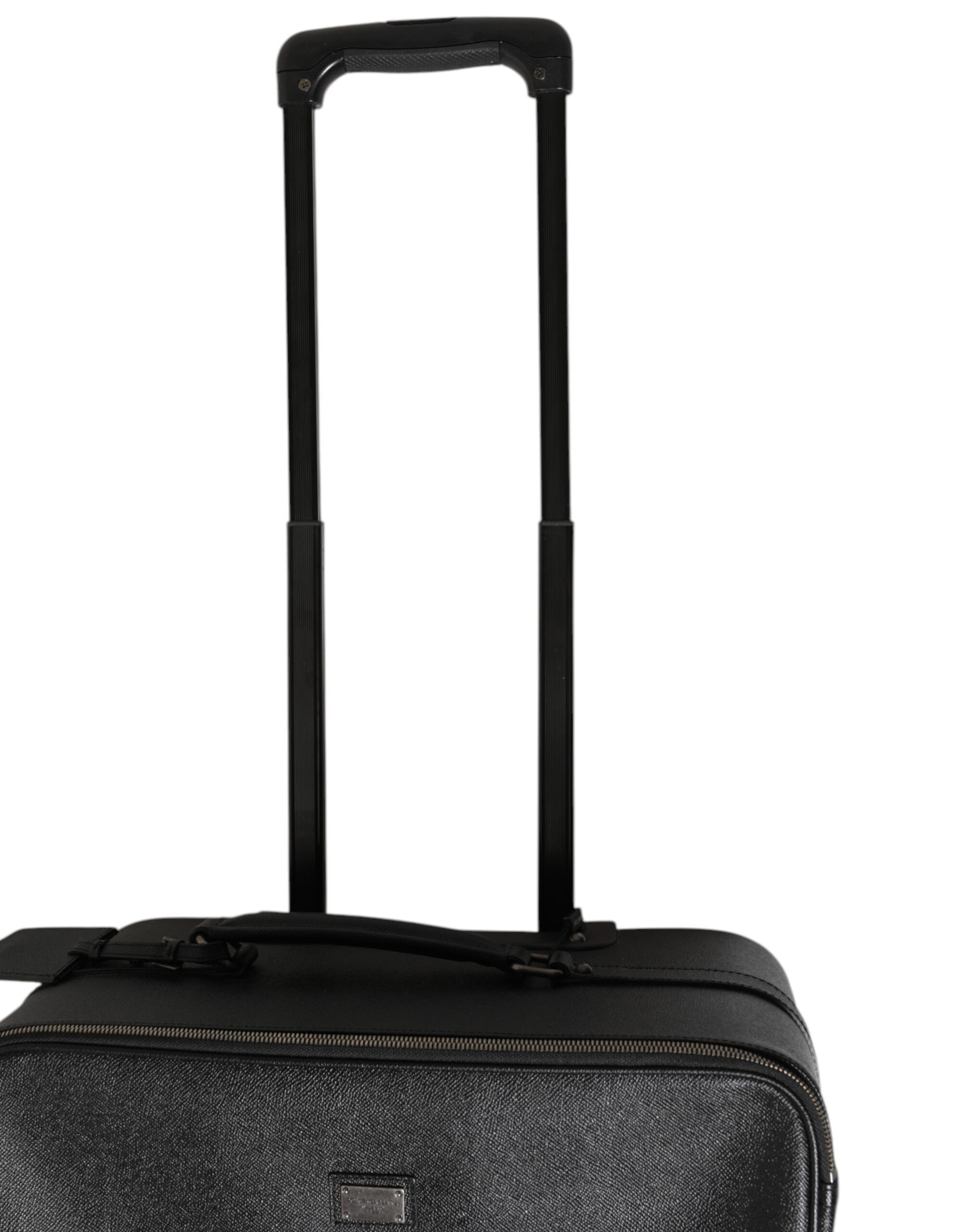 Gray Leather Logo Plaque Trolley Travel Wheel Men Suitcase Bag