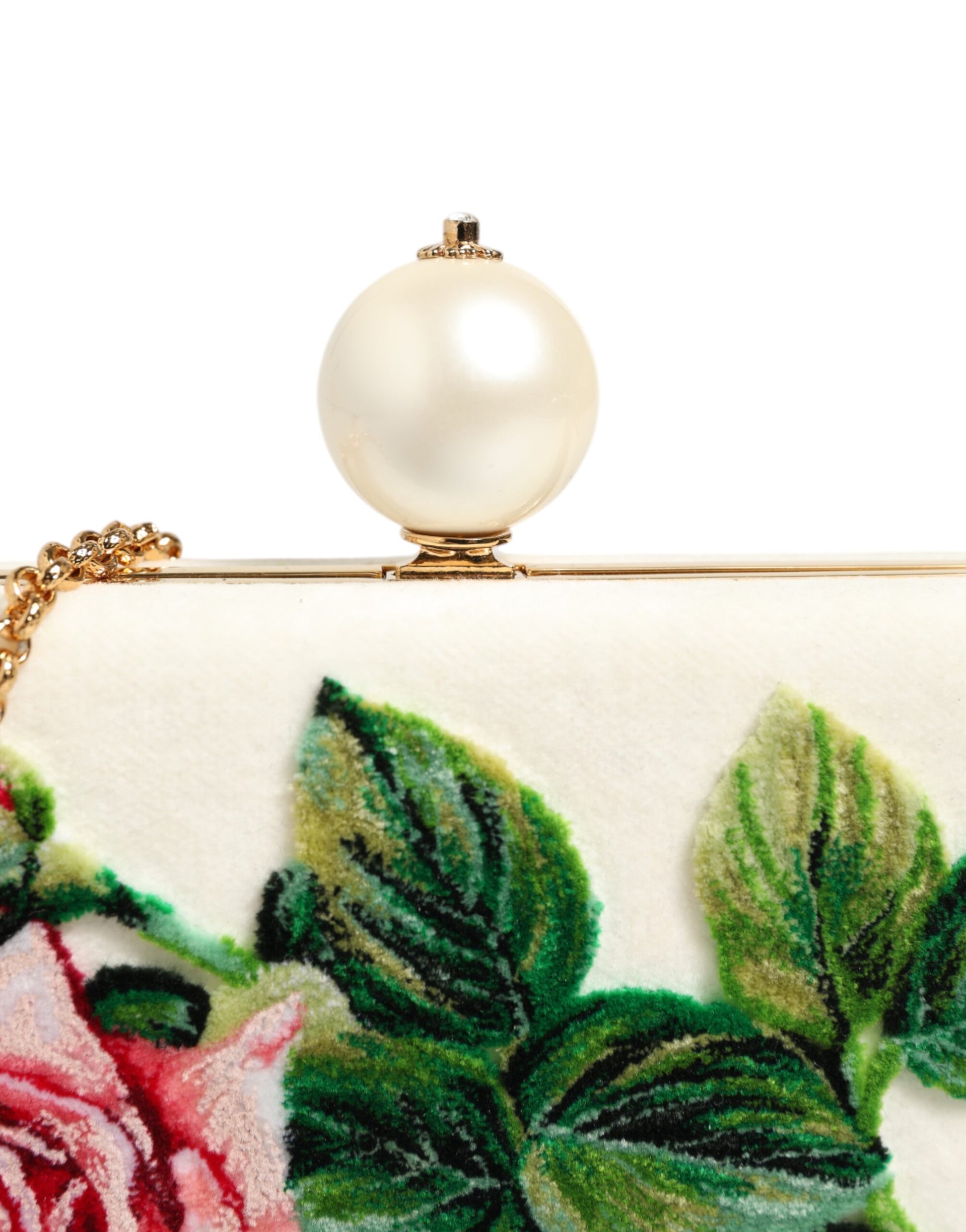 White Rose Embroidery Silk Gold Frame Clutch Purse Bag