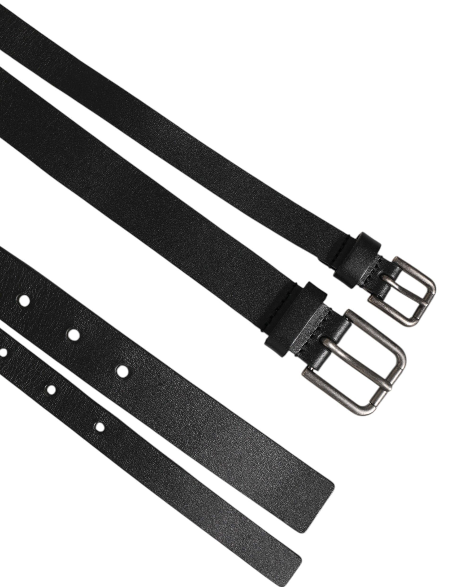 Black Double Strap Leather Buckle Men Belt