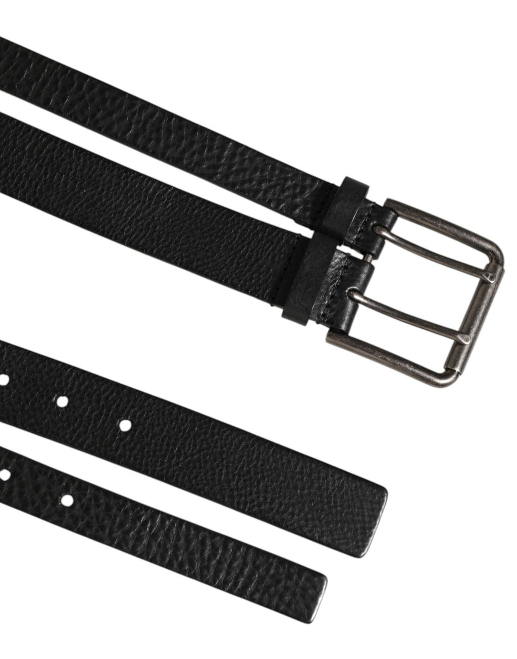 Black Double Strap Leather Silver Buckle Belt