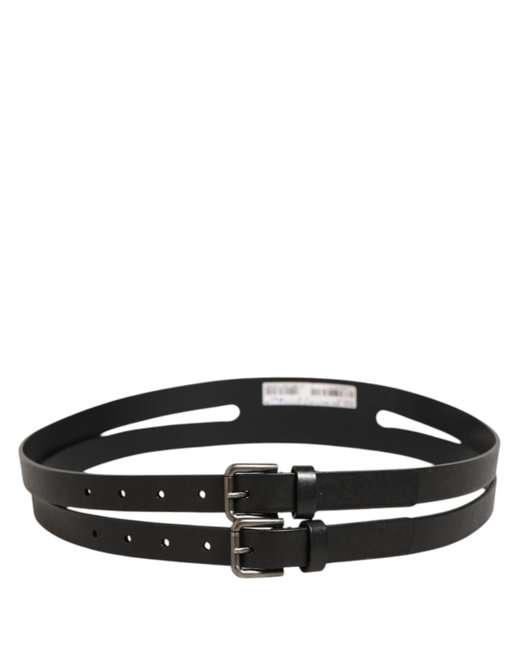 Black Double Strap Leather Silver Buckle Belt
