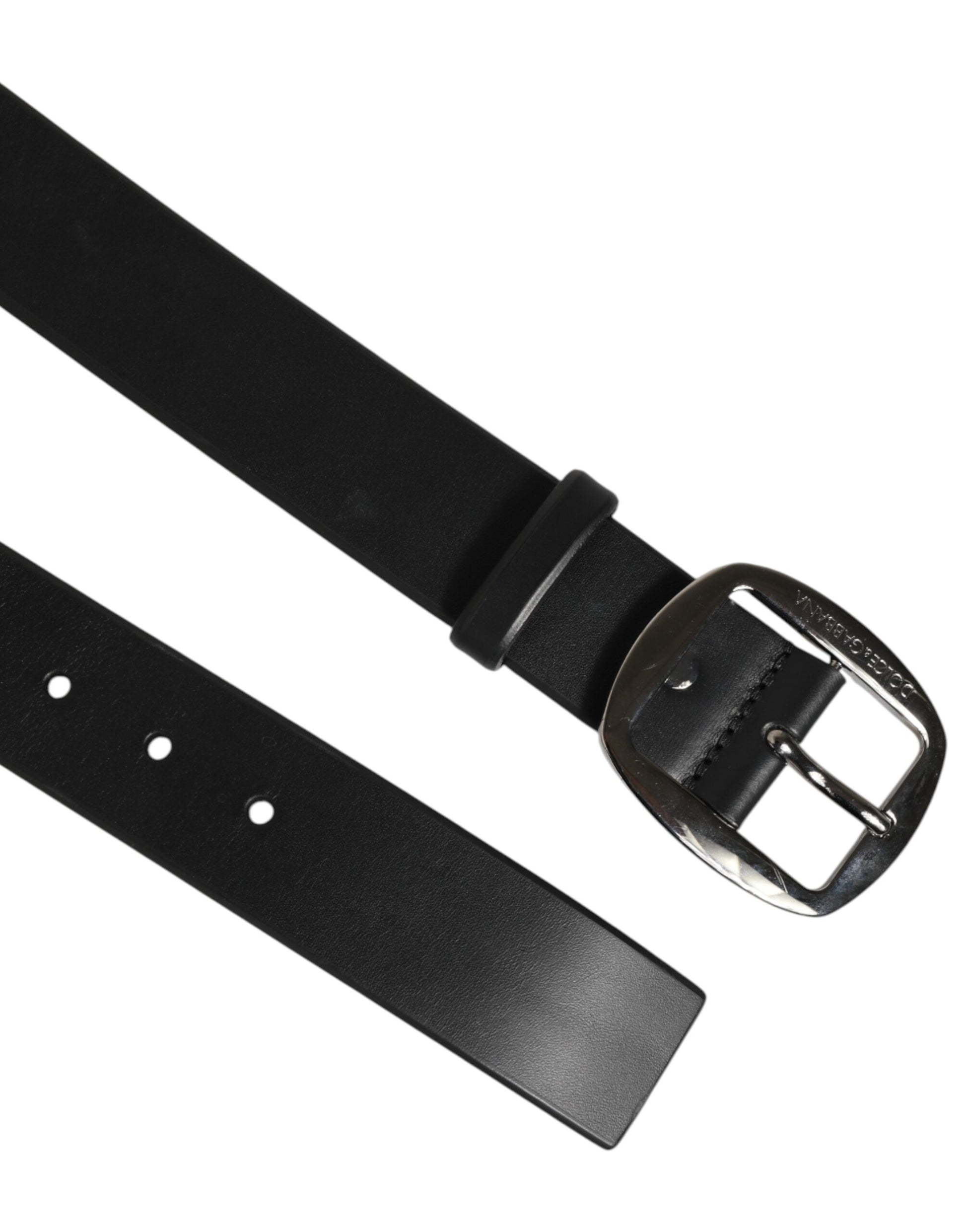 Black Leather Classic Metal Logo Buckle Belt