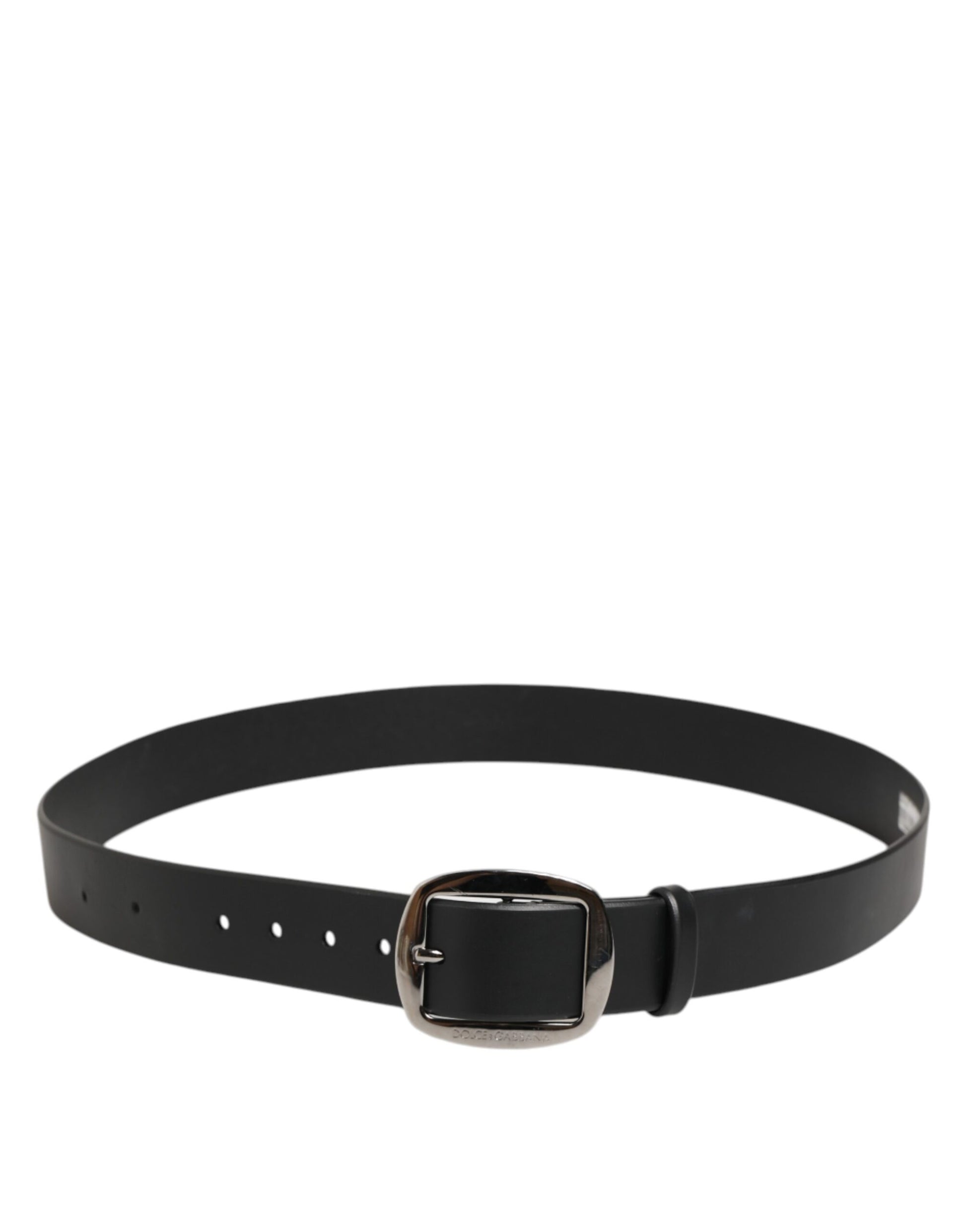 Black Leather Classic Metal Logo Buckle Belt