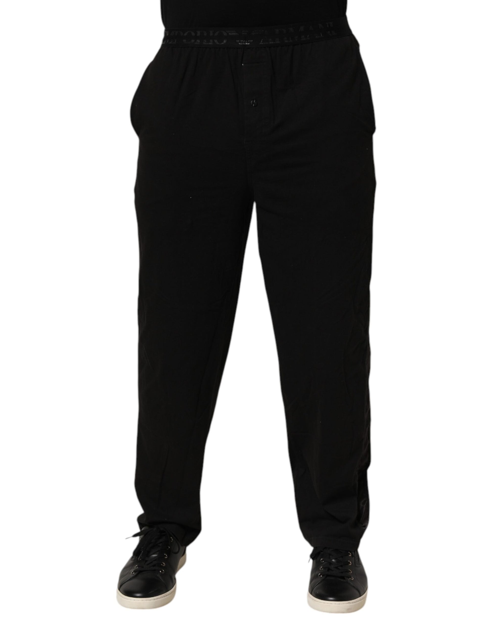 Black Cotton Blend Logo Waistband Trouser Pants