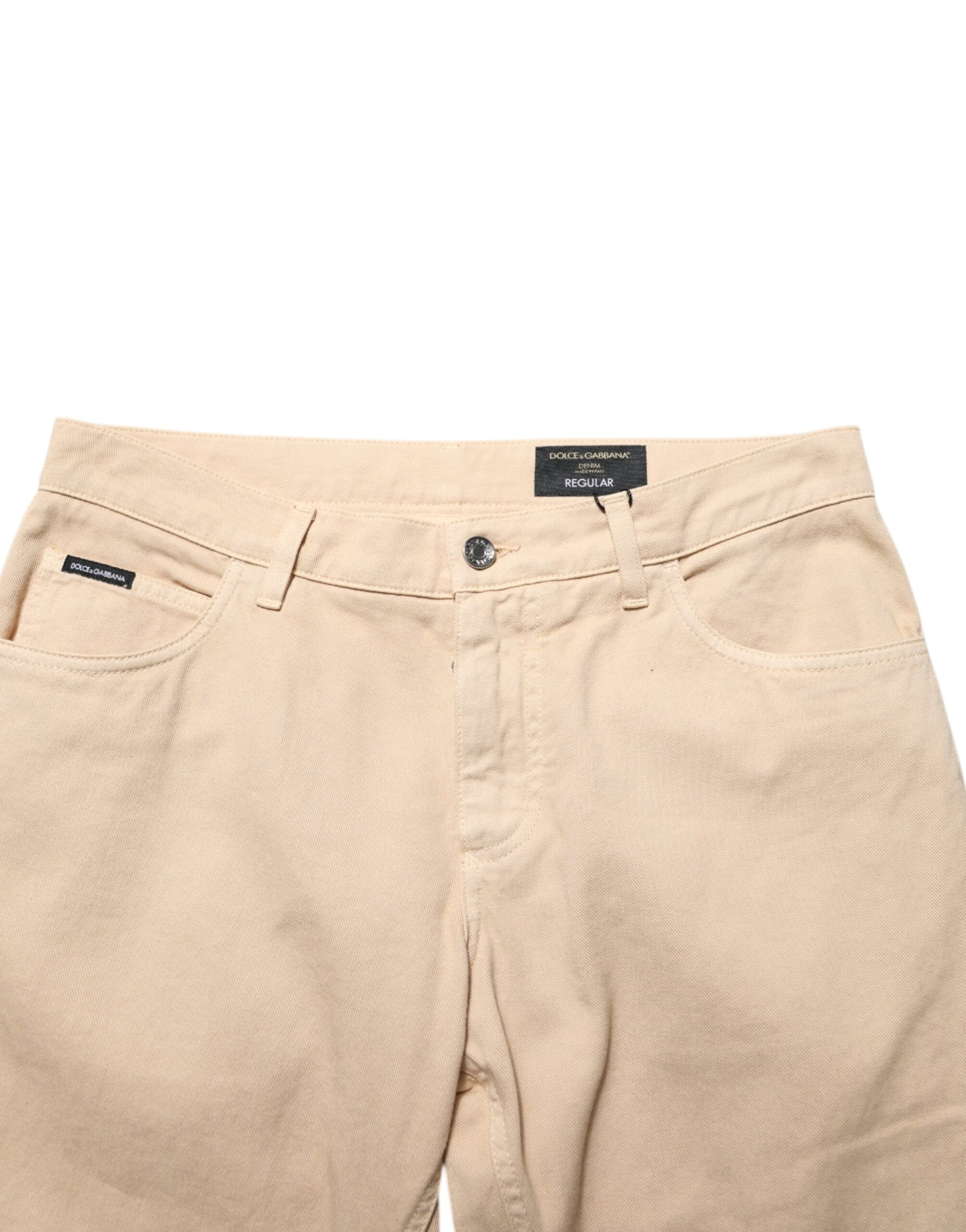 Beige Cotton Skinny Regular Men Denim Jeans