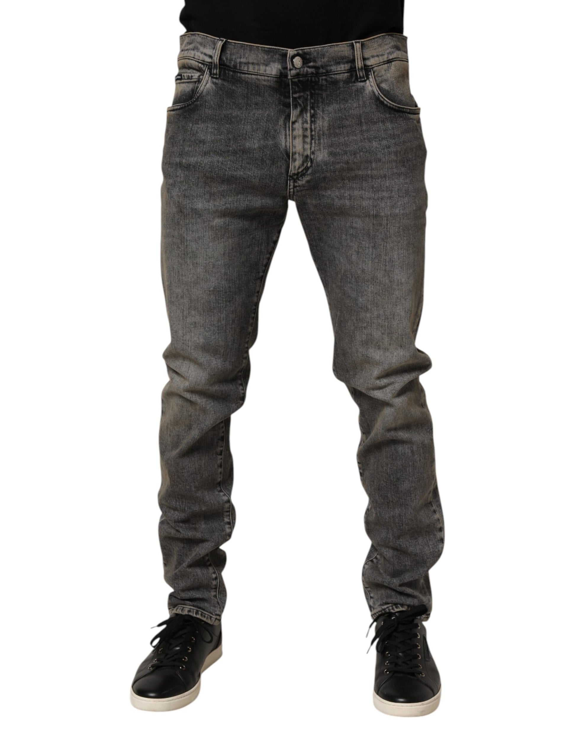 Gray Cotton Stretch Slim Fit Men Denim Jeans