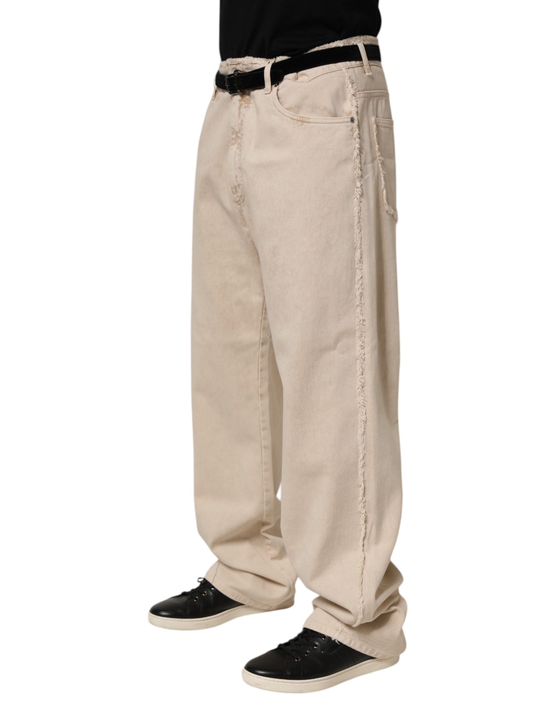 Beige Cotton Straight Denim Trouser Jeans