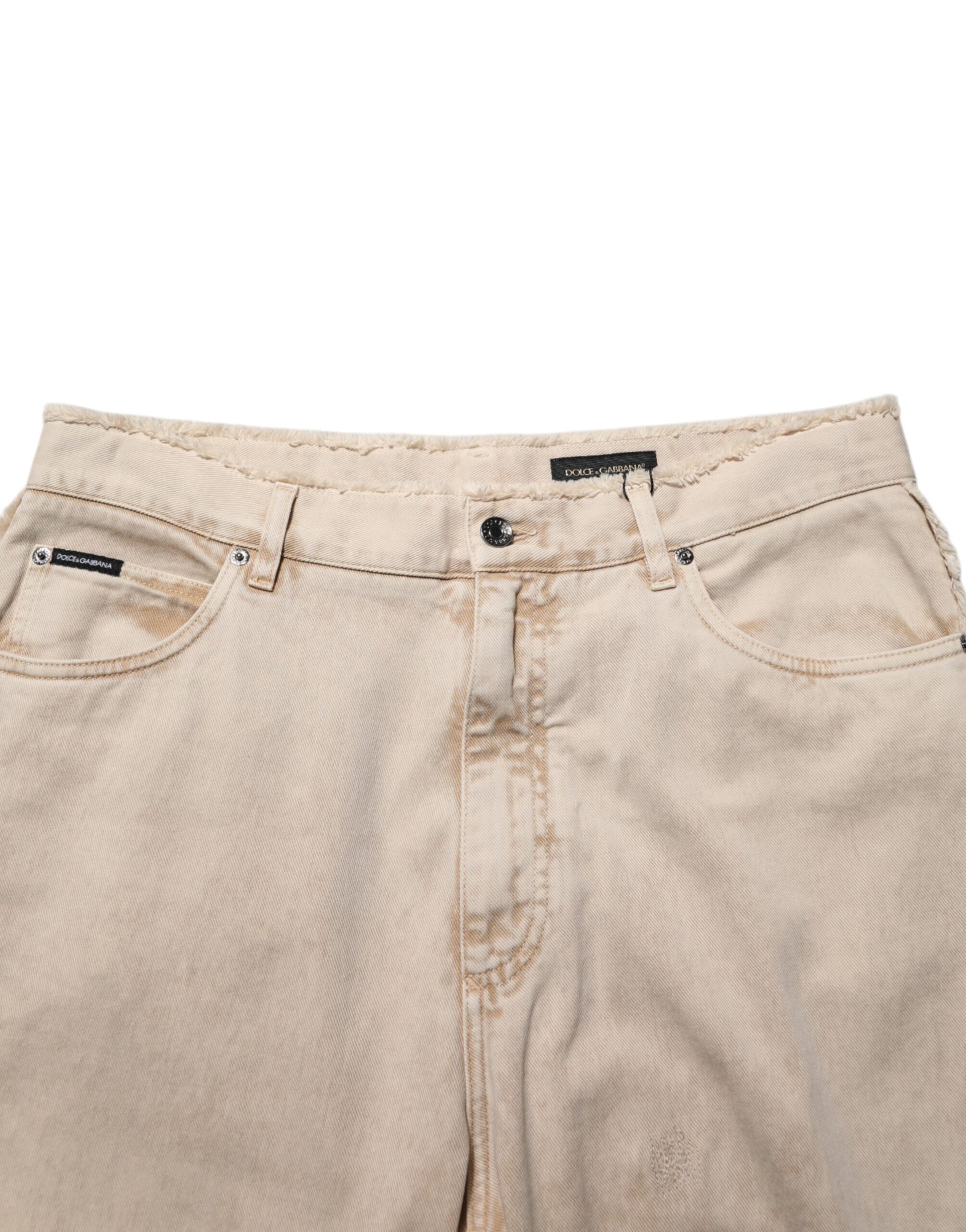 Beige Cotton Straight Denim Trouser Jeans