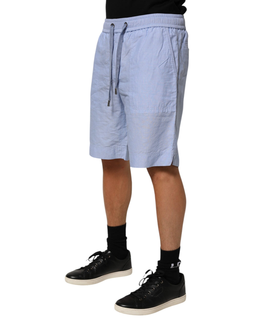Light Blue Linen Mid Waist Men Bermuda Shorts