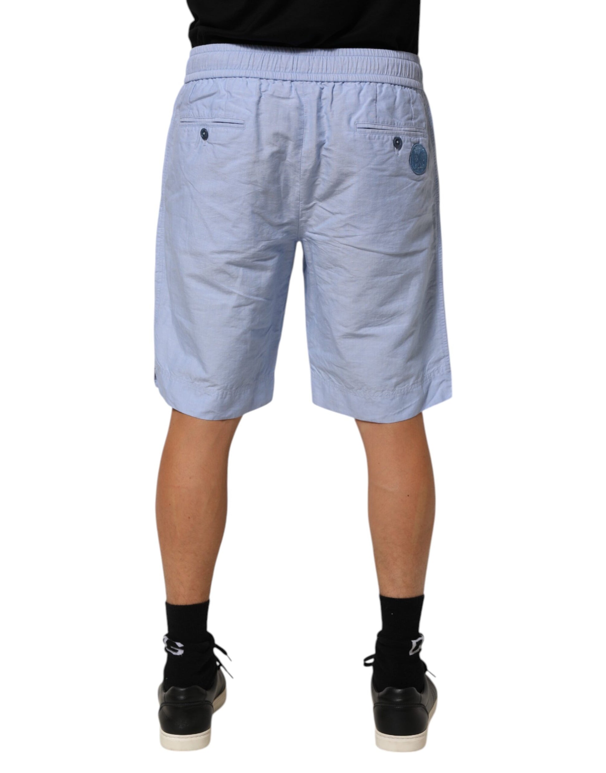 Light Blue Linen Mid Waist Men Bermuda Shorts