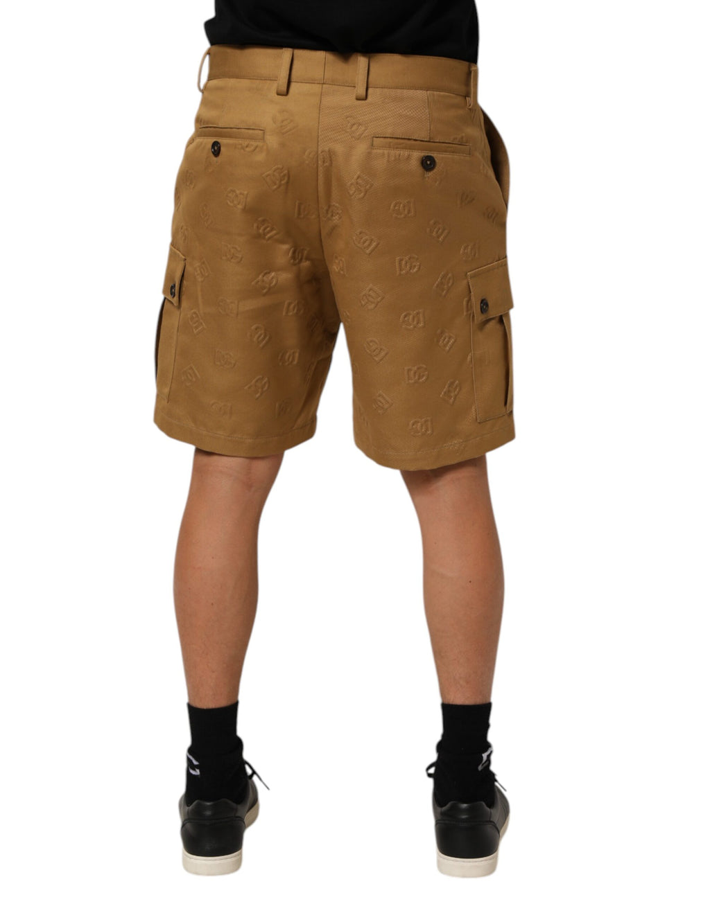 Brown Cotton Stretch Logo CargoBermuda Shorts