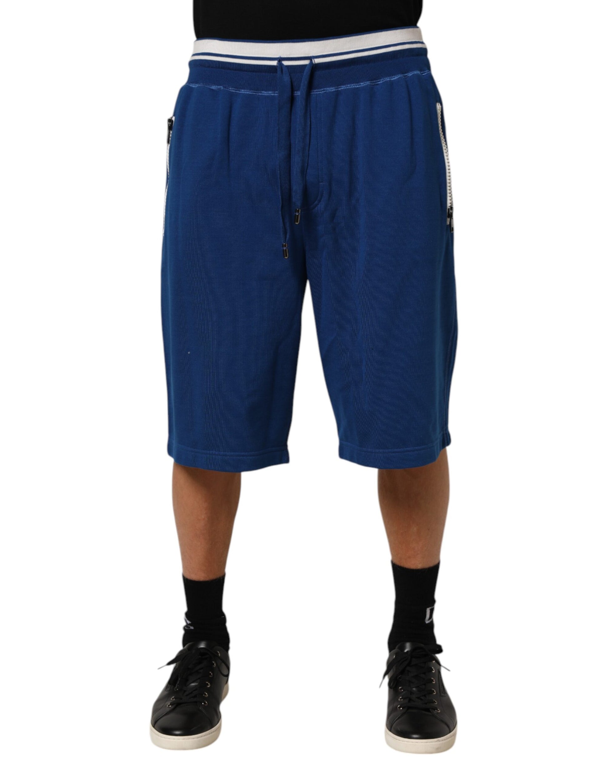 Blue Cotton Blend Bermuda Sweatpants Shorts