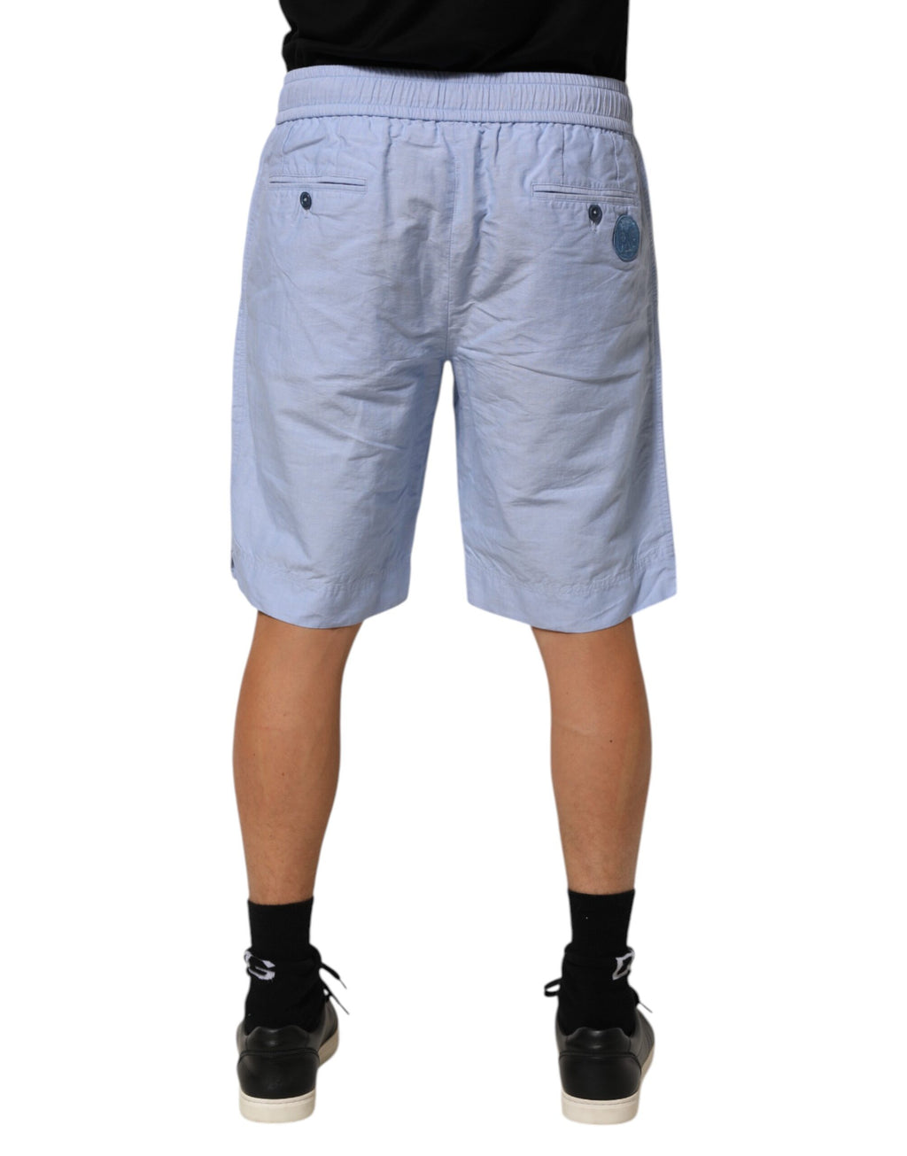 Light Blue Linen Mid Waist Men Bermuda Shorts